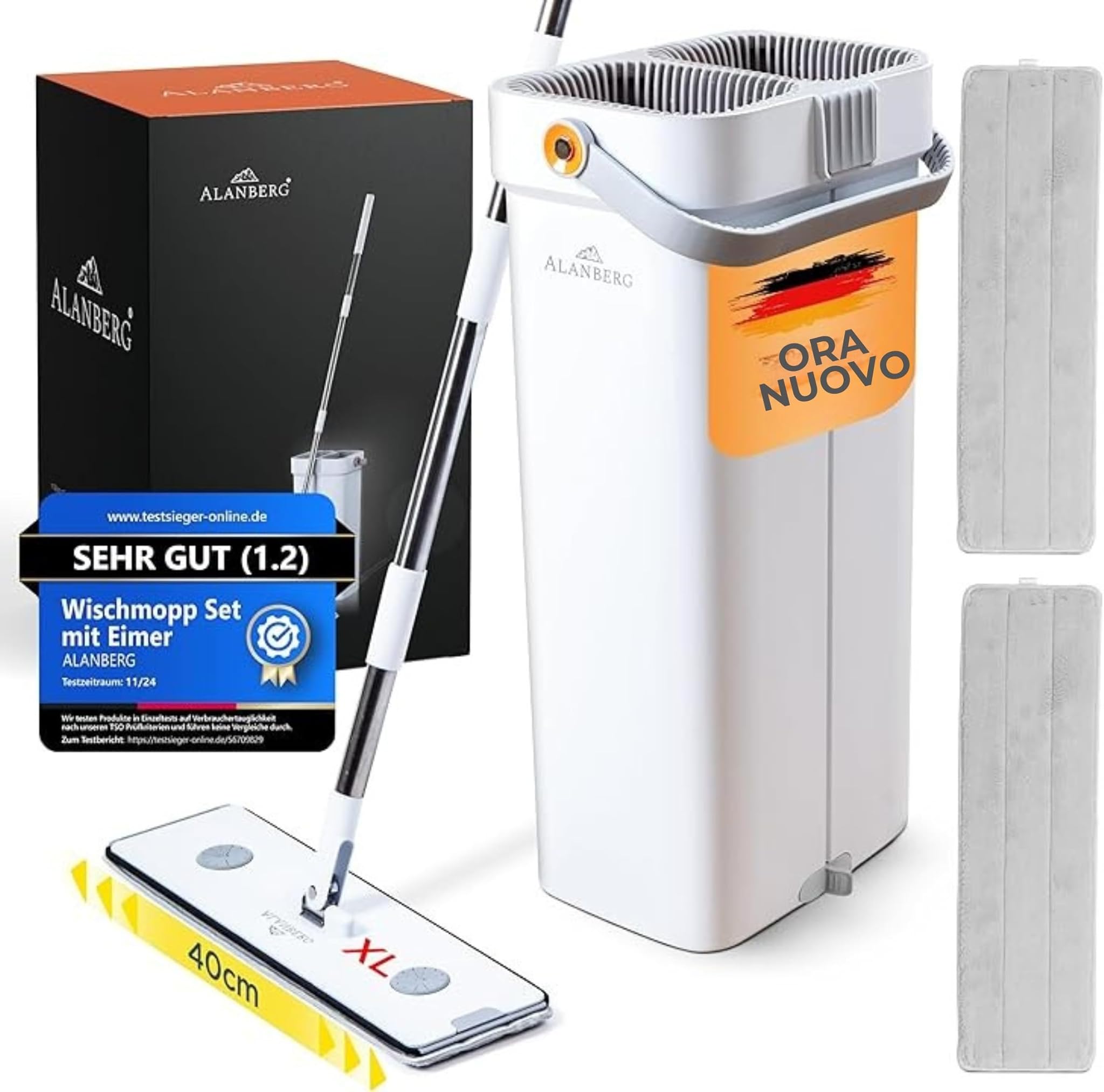 Alanberg Set Mop XL con Secchio a 2 Camere, Bianco