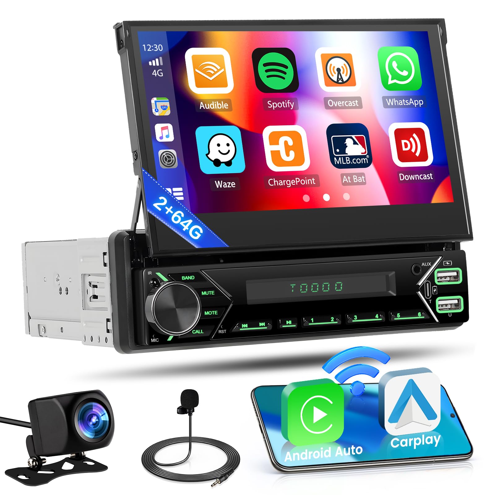 Autoradio 1 DIN Android 13 con Touchscreen Flip Out 7"