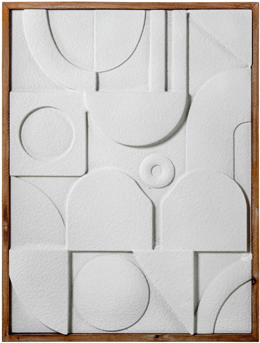 DRW Quadro astratto in legno con cornice in legno naturale bianco 61x4.5x81 cm