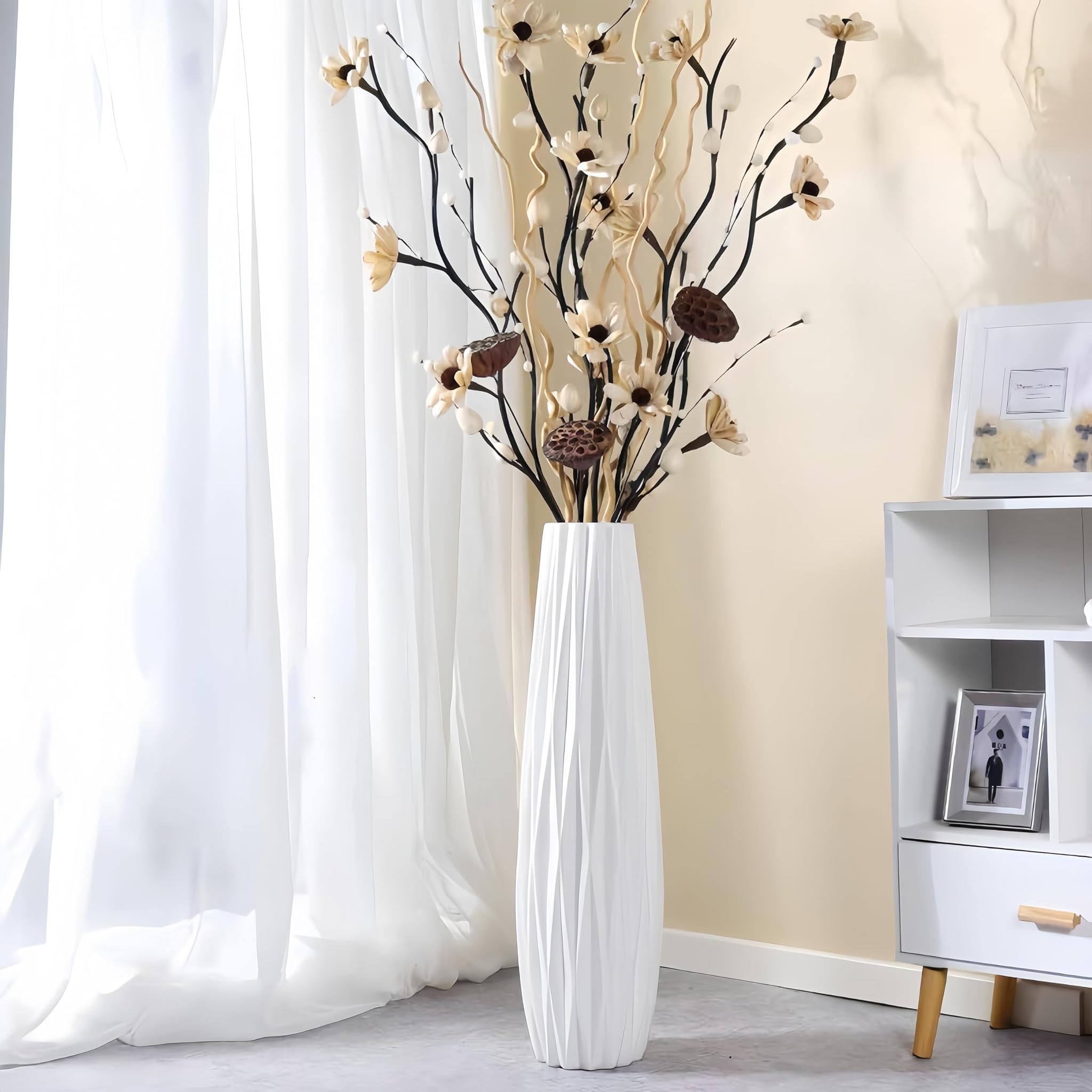 Vaso da Pavimento in Ceramica Bianca 60cm