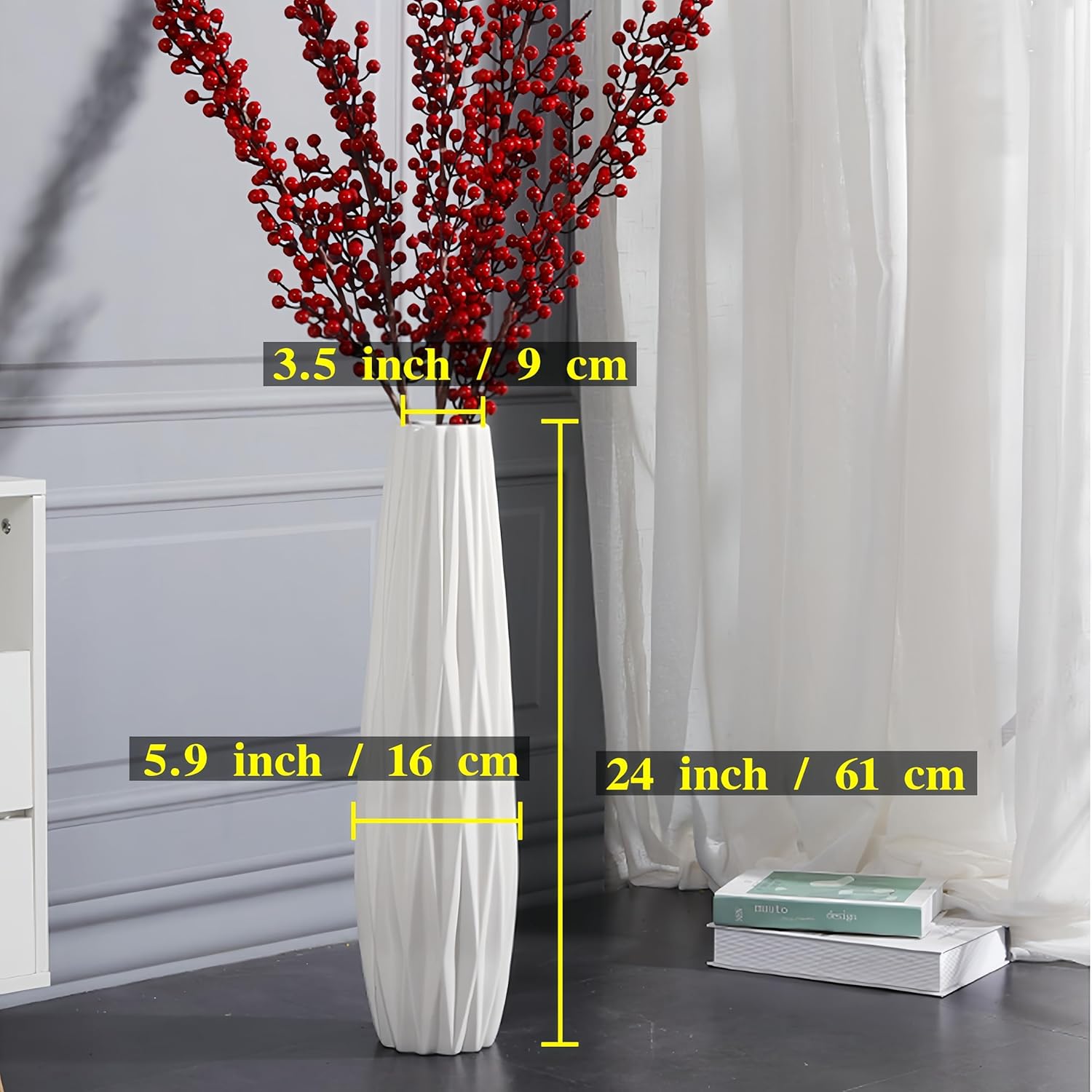 Vaso da Pavimento in Ceramica Bianca 60cm - immagine 5