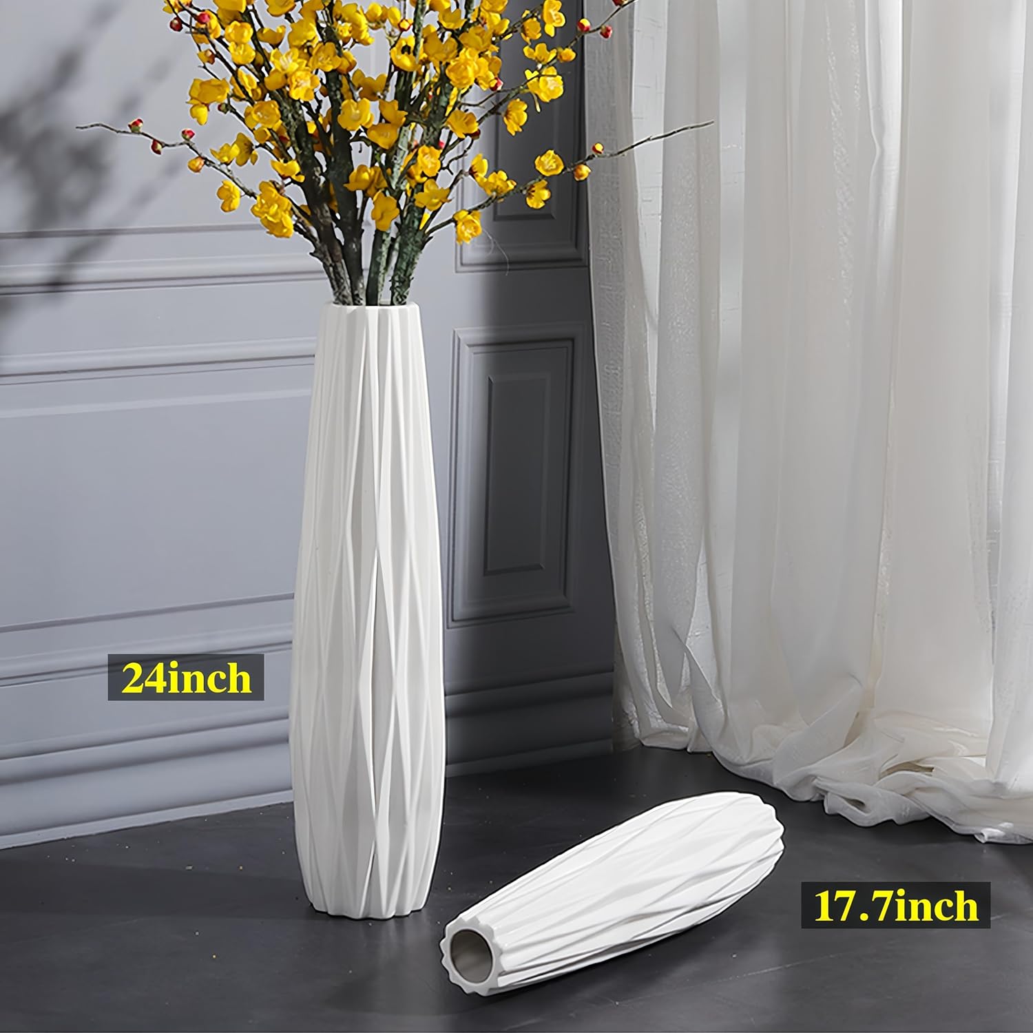 Vaso da Pavimento in Ceramica Bianca 60cm - immagine 6