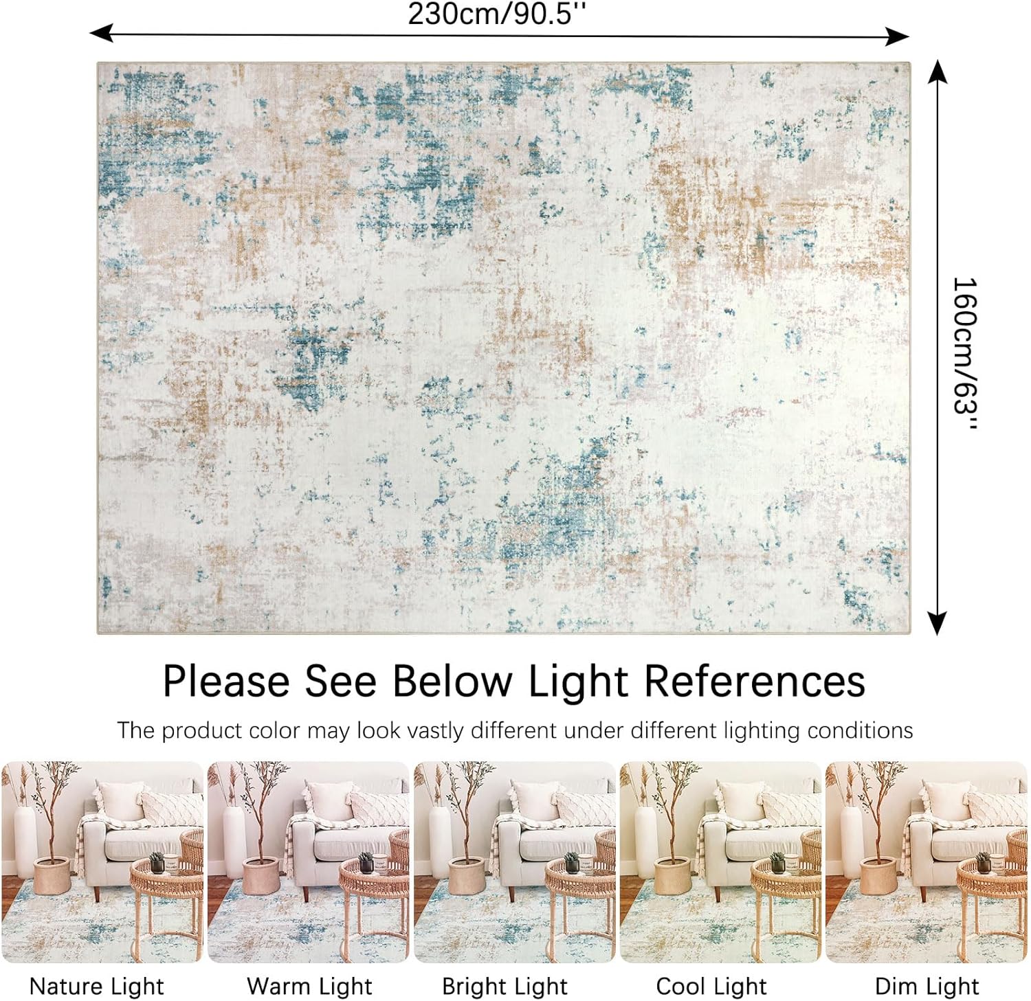 Homcomodar Tappeto Salotto Beige 160x230cm - immagine 2