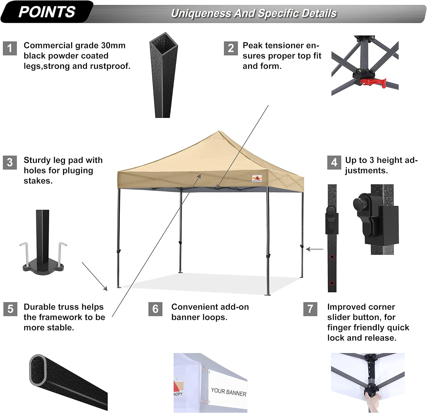 Abccanopy Gazebo Pop-Up Resistente 2,5x2,5m, Beige - immagine 2