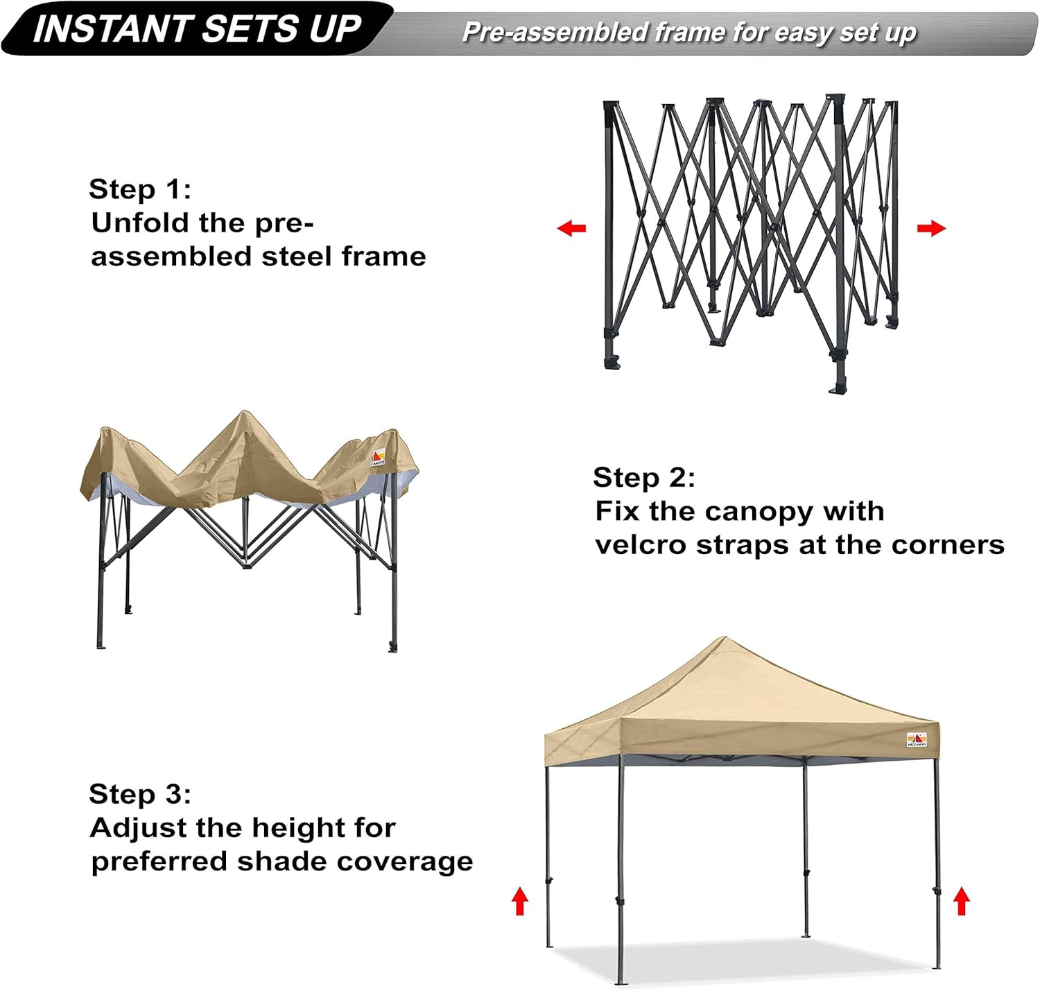 Abccanopy Gazebo Pop-Up Resistente 2,5x2,5m, Beige - immagine 3