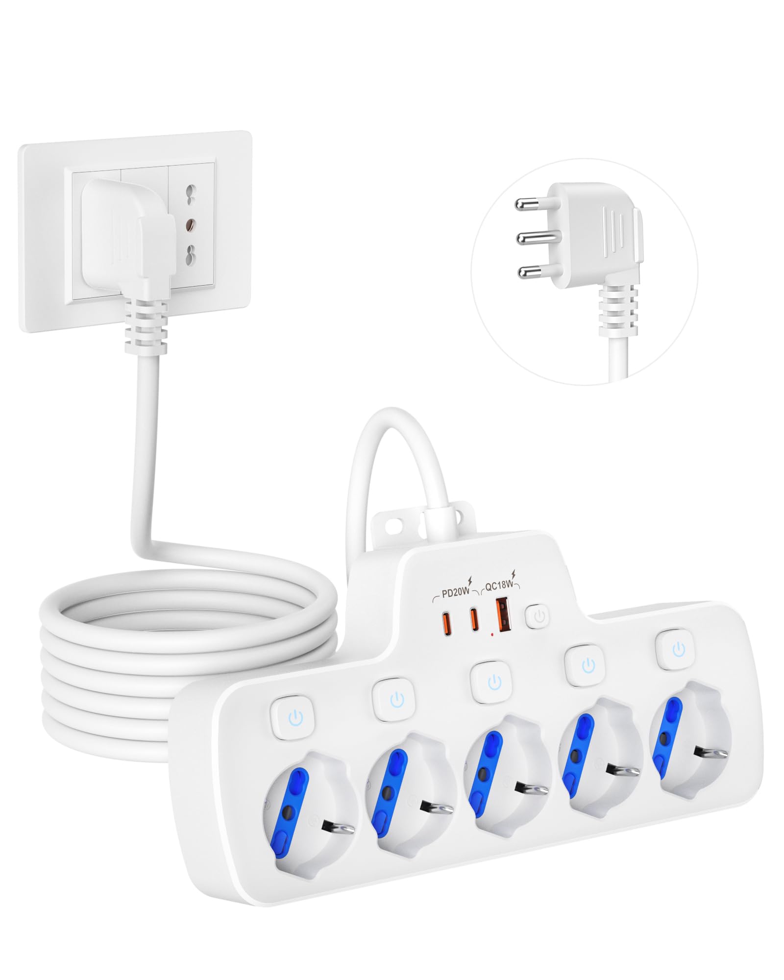 Ciabatta Multipresa 5 Posti Polivalenti Schuko 1,5m