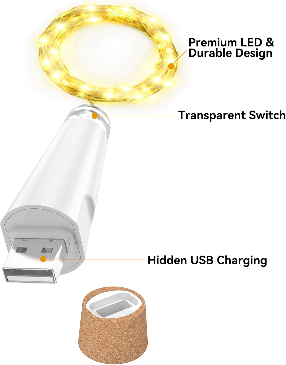 Ousmin Luci Stringa Ricaricabili USB con Sughero - immagine 3