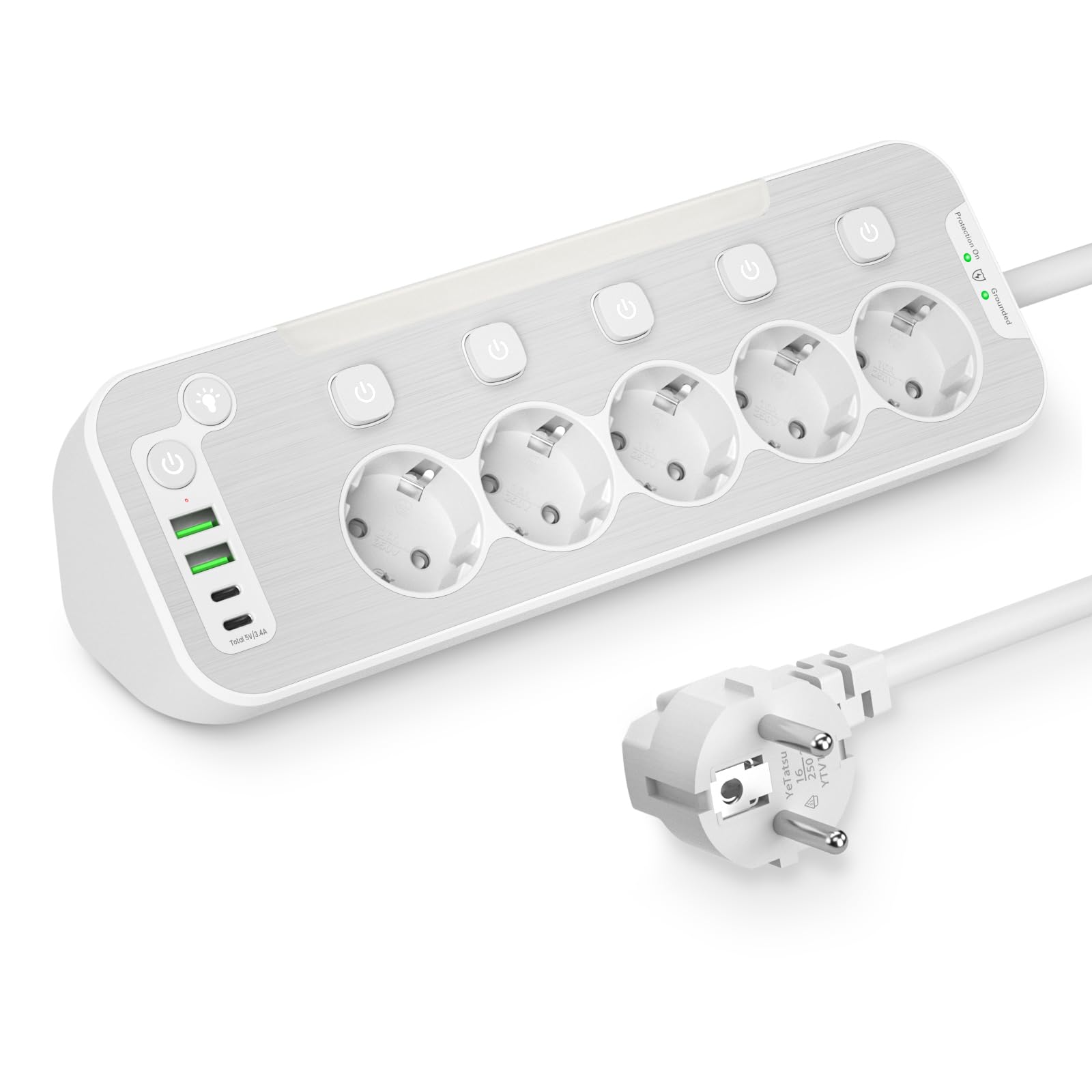 Ciabatta da Scrivania Angolare con Interruttori, Bianco