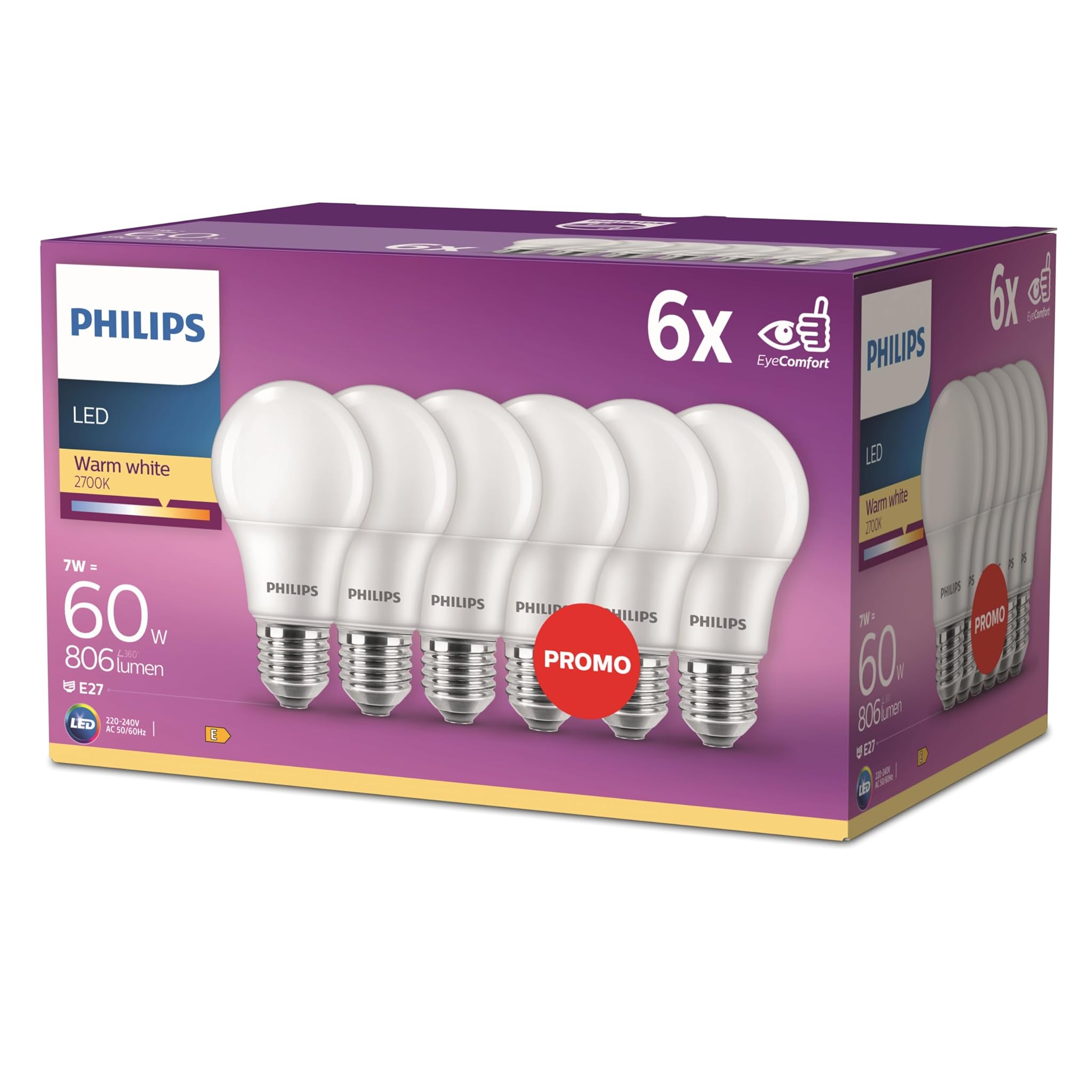 Philips LED Classic E27 60W (Confezione da 6)