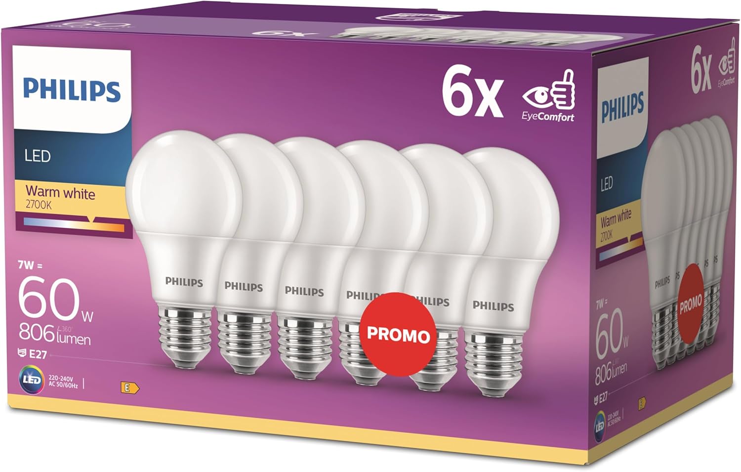 Philips LED Classic E27 60W (Confezione da 6) - immagine 1