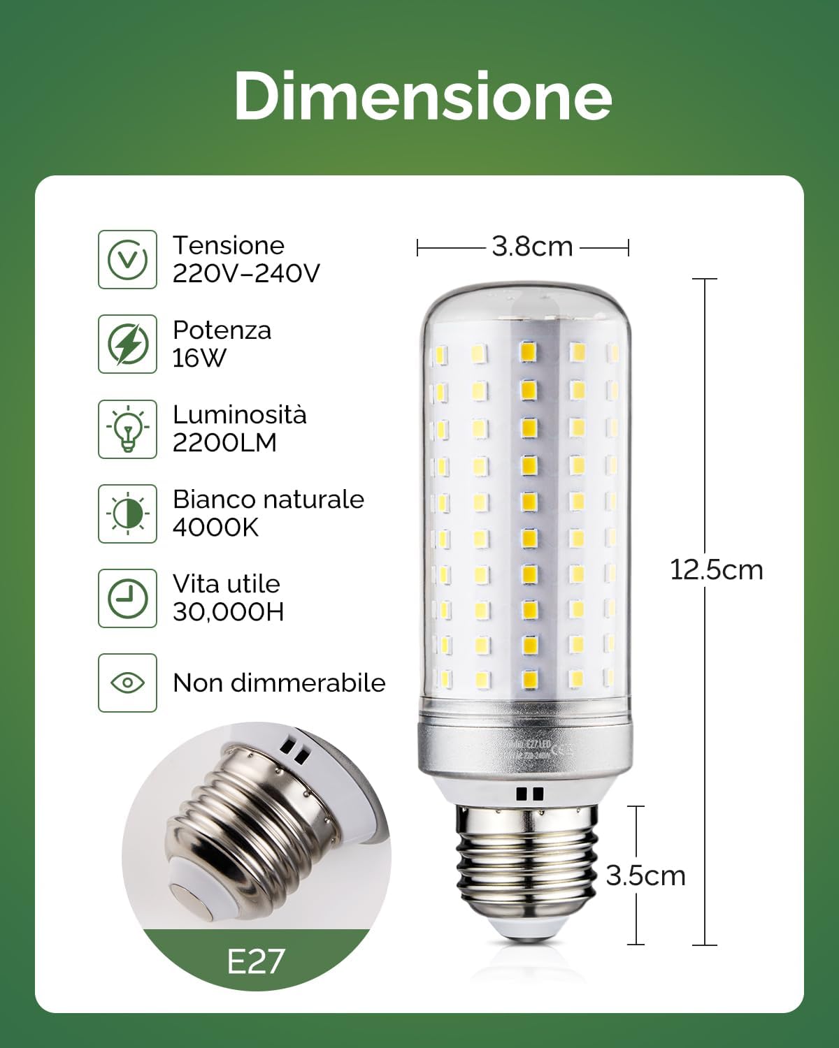 Lampadine LED E27 Luce Naturale 4000K 16W - immagine 4
