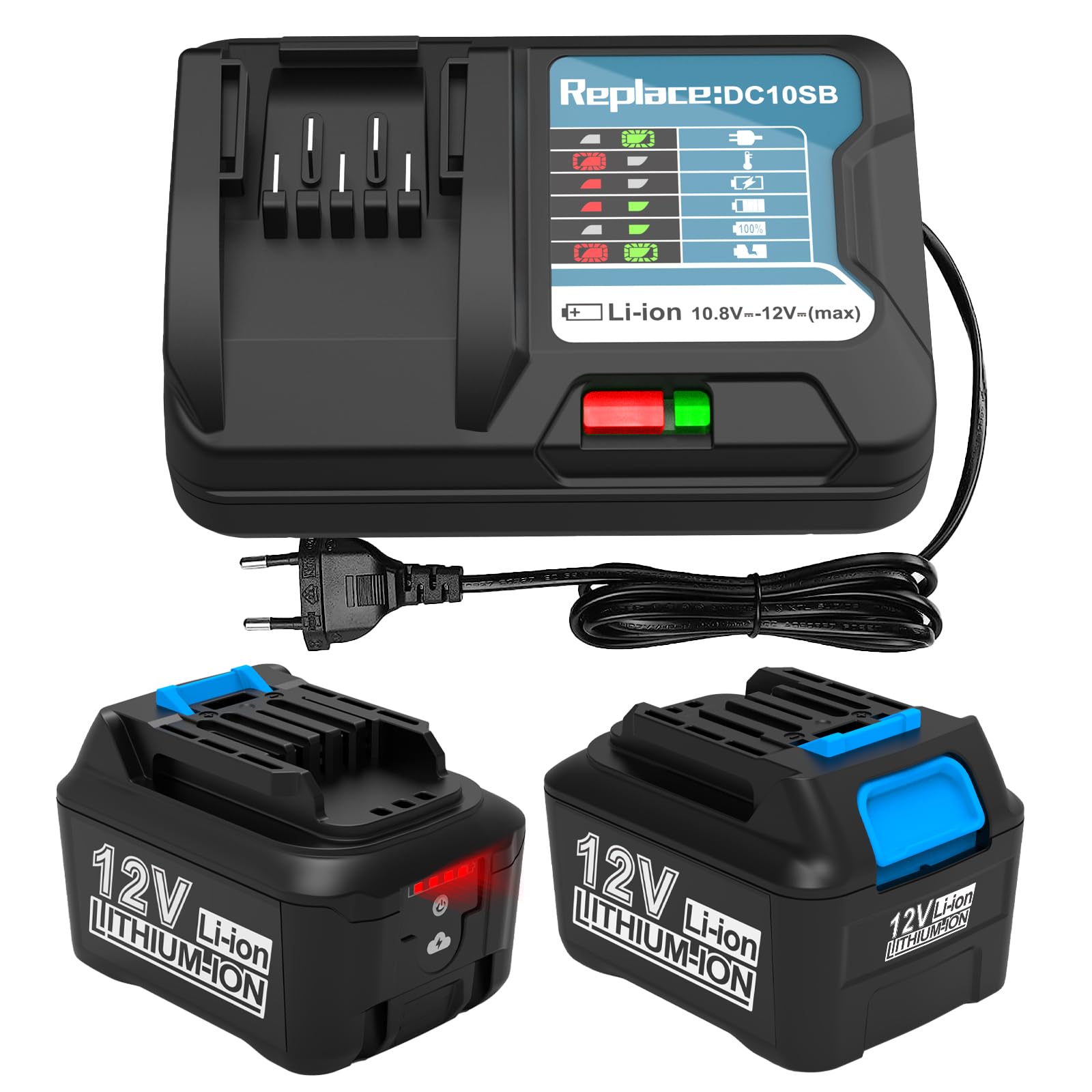 Energup 2X 12V 4.0 Ah Batteria BL1040 con Caricatore