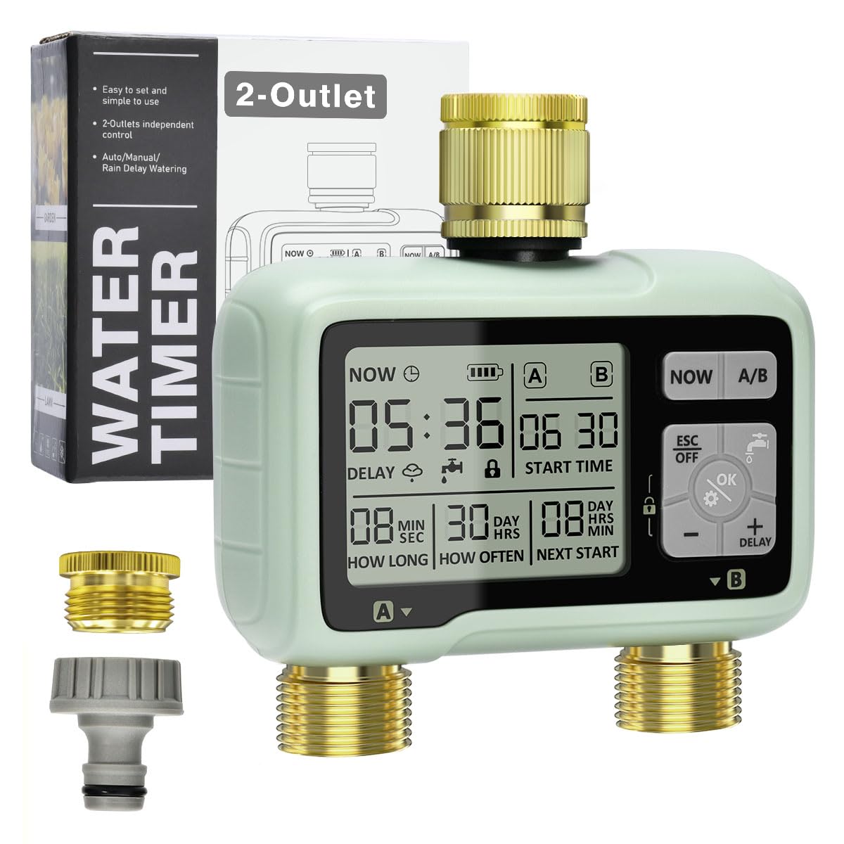 Johgee Centralina di Irrigazione 2 Uscite con Orologio Digitale