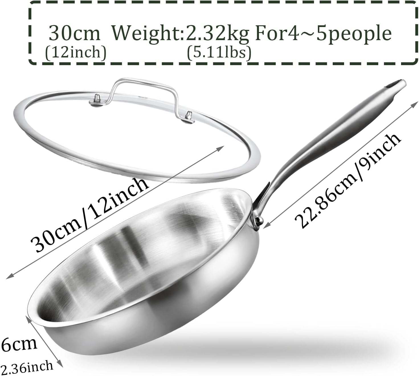 Padella in Acciaio Inox a Tre Strati 30 cm - immagine 2