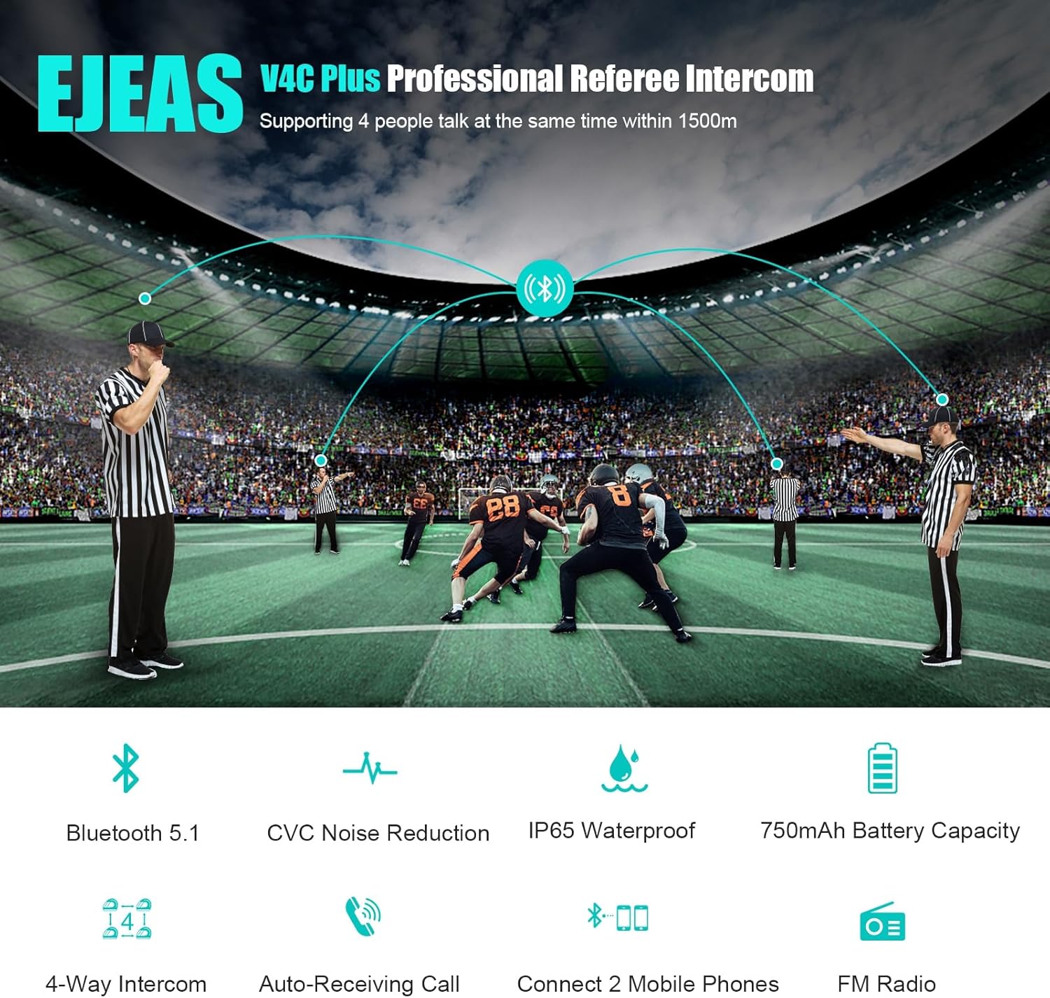 V4C Plus Cuffie Interfono Bluetooth per Arbitro di Calcio - immagine 2