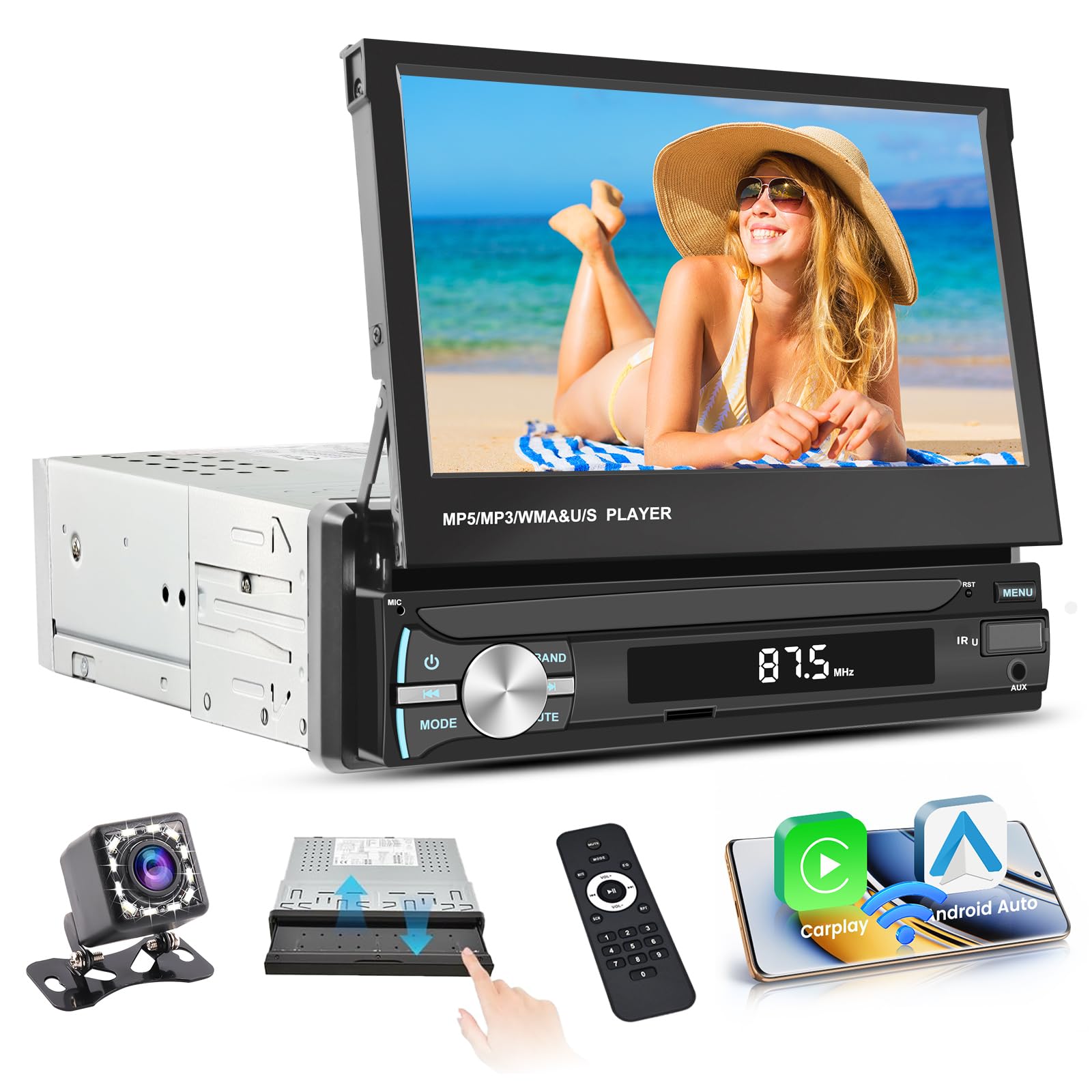 Hikity Autoradio 1 DIN Wireless Carplay Android Auto