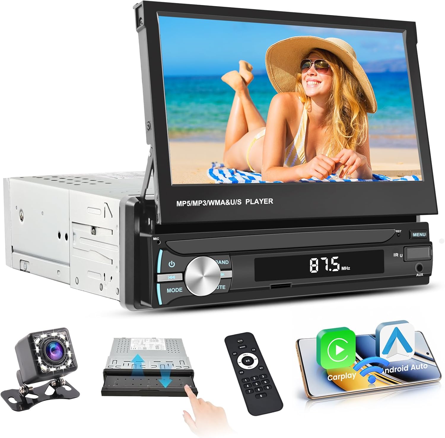 Hikity Autoradio 1 DIN Wireless Carplay Android Auto - immagine 1