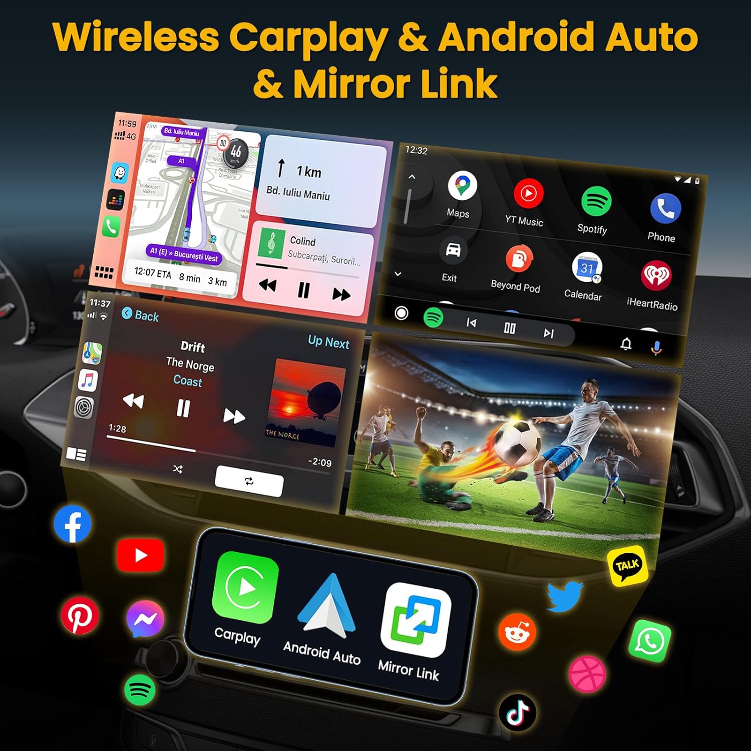 Hikity Autoradio 1 DIN Wireless Carplay Android Auto - immagine 3