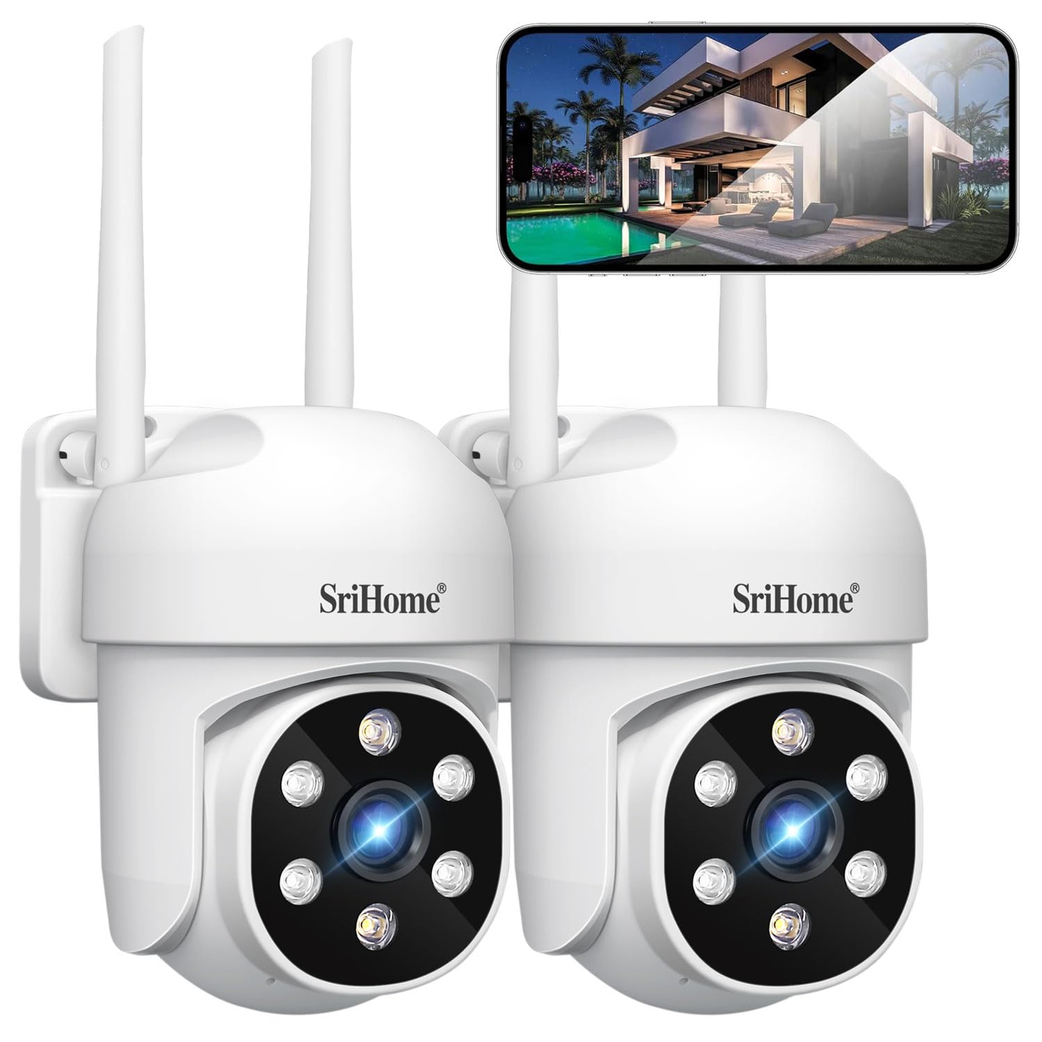 Srihome Telecamera IP PTZ WiFi 1080P (2 Pezzi)