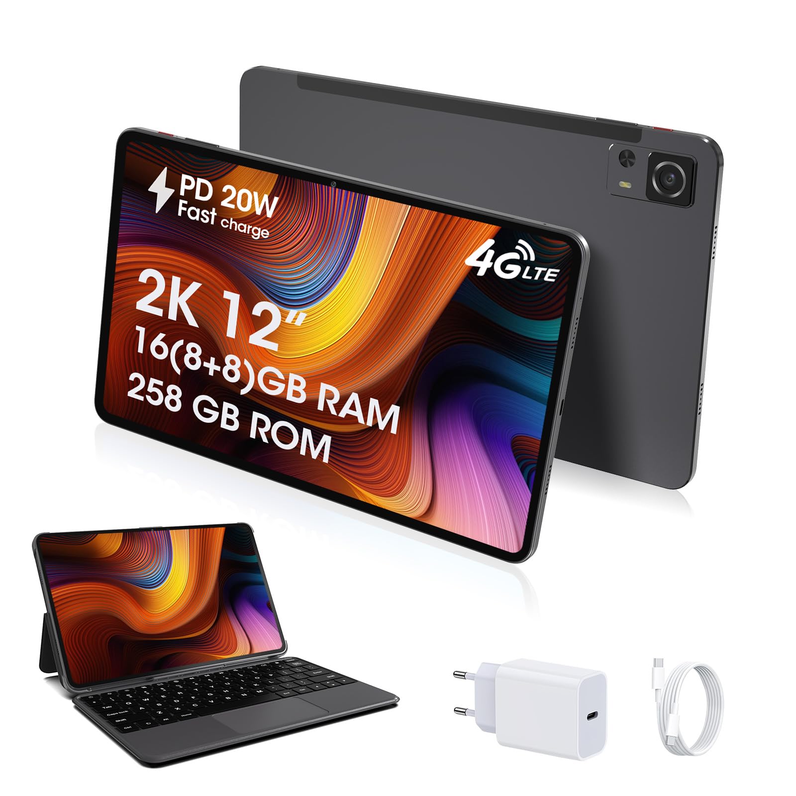 Cwowdefu Tablet Android 4G LTE 12 pollici con Tastiera