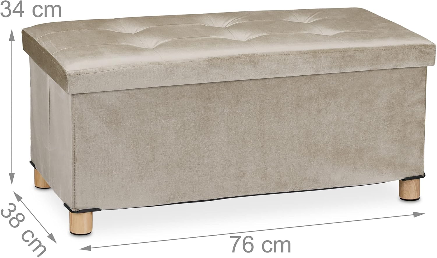 Relaxdays Pouf Contenitore Velluto, Creme - immagine 3