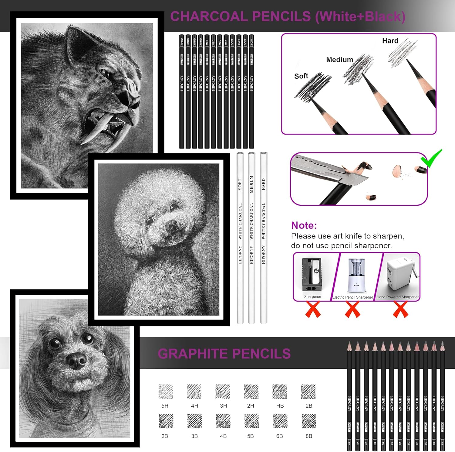 Hiforny Set di Disegno e Schizzo 136 Pezzi - Rosa - immagine 5