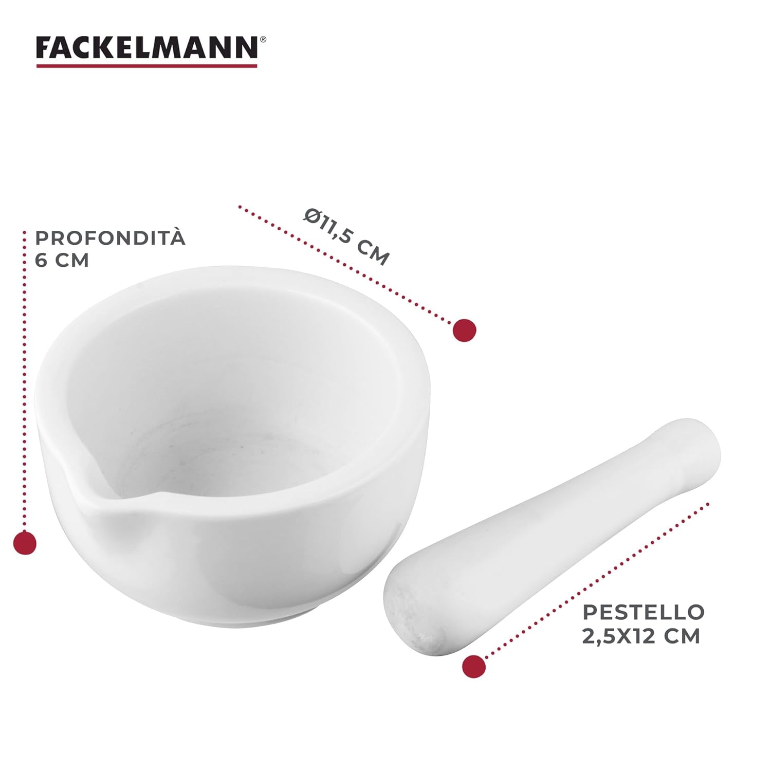 Fackelmann Pestello e Mortaio 11 cm in Porcellana, Bianco - immagine 3