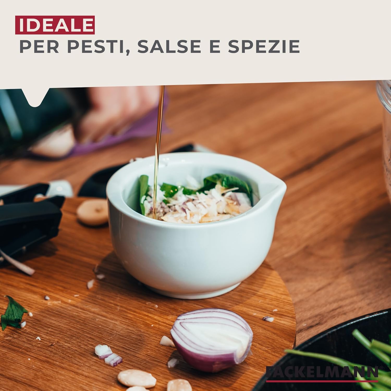 Fackelmann Pestello e Mortaio 11 cm in Porcellana, Bianco - immagine 6