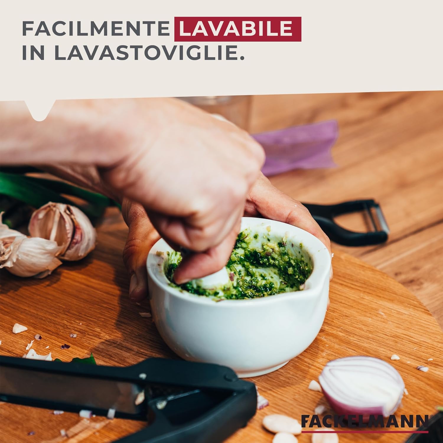 Fackelmann Pestello e Mortaio 11 cm in Porcellana, Bianco - immagine 8