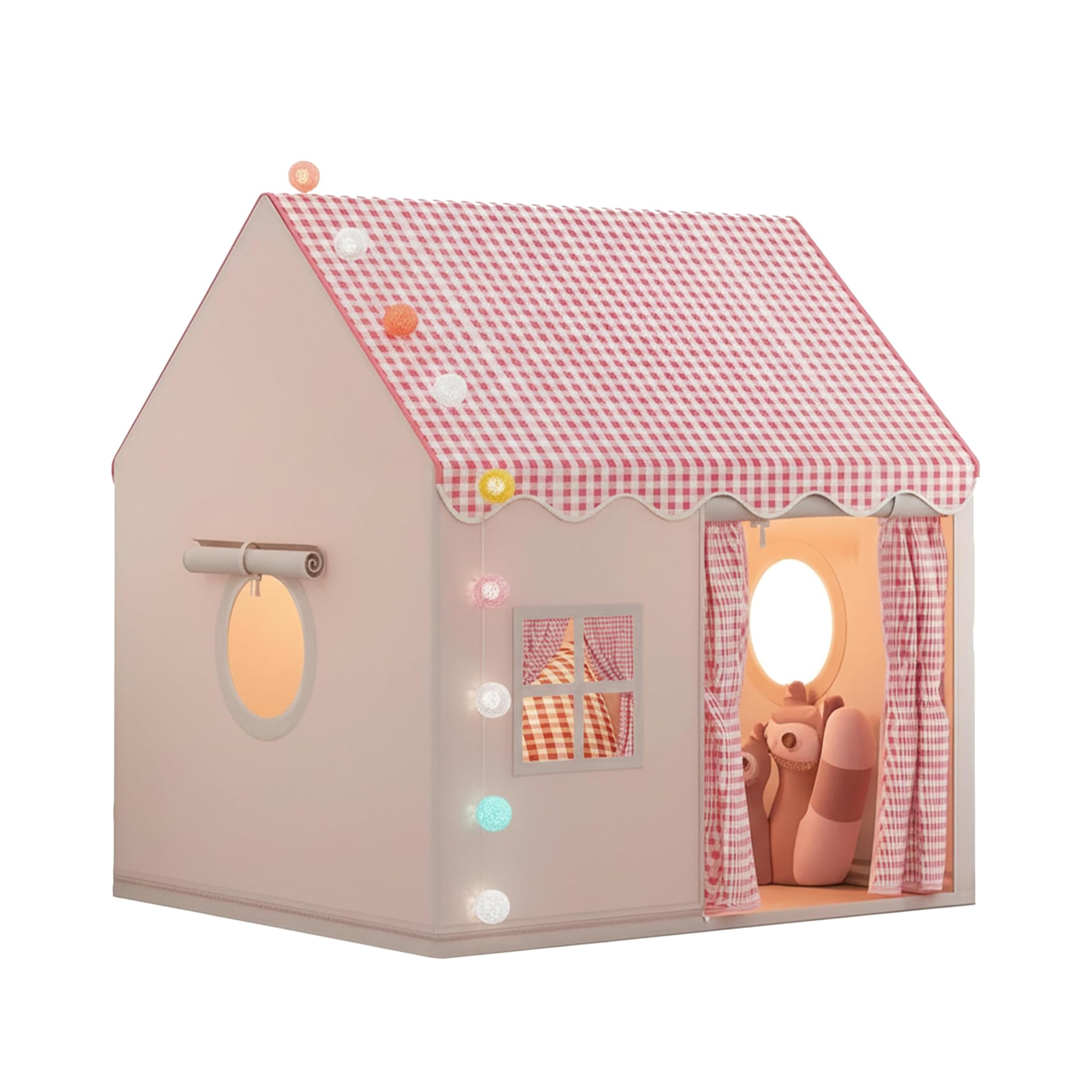 Tenda da principessa per bambine; luci colorate e rana arcobaleno giocattolo. Tenda da gioco rosa. Casetta da gioco per bambine. 120 cm di larghezza, 105 cm di profondità, 128 cm di altezza.