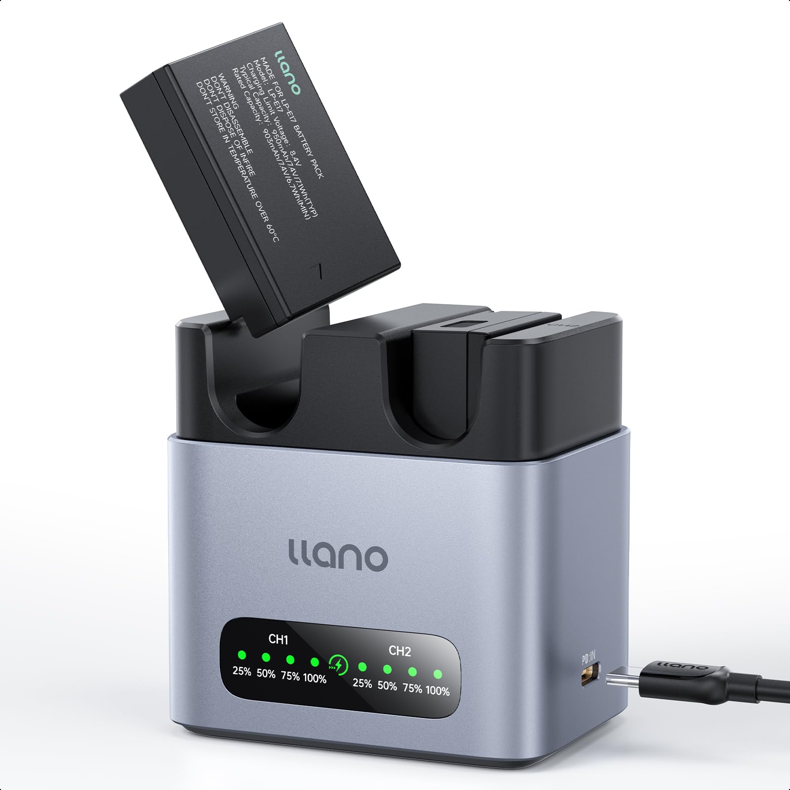 llano LP-E17 - Caricatore doppio con 2 batterie LP-E17