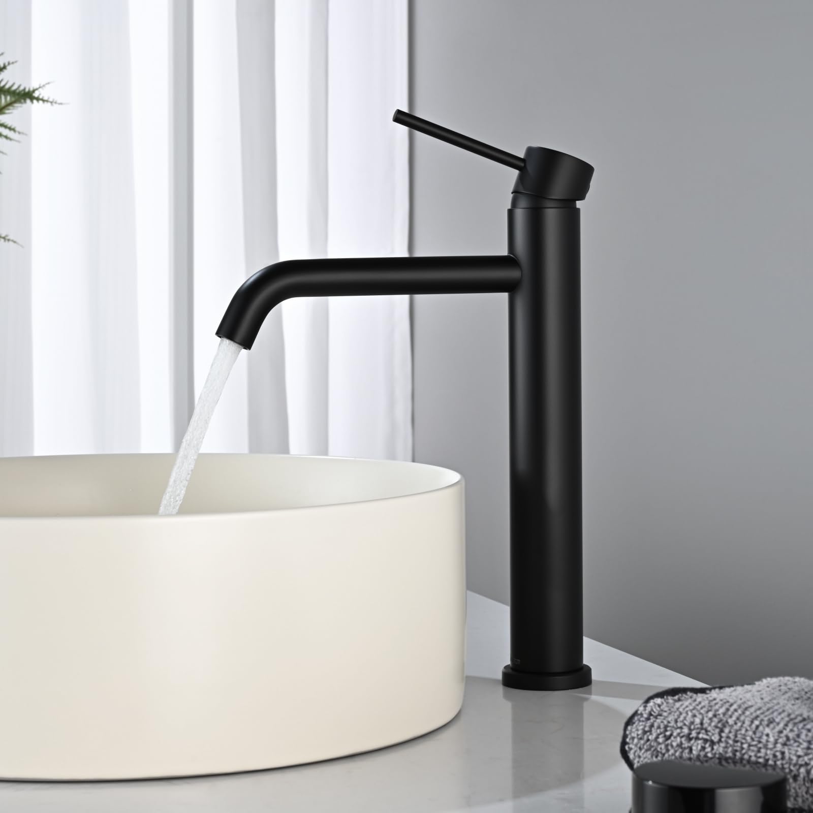 Detbom Rubinetto per Lavabo Alto Monocomando, Nero