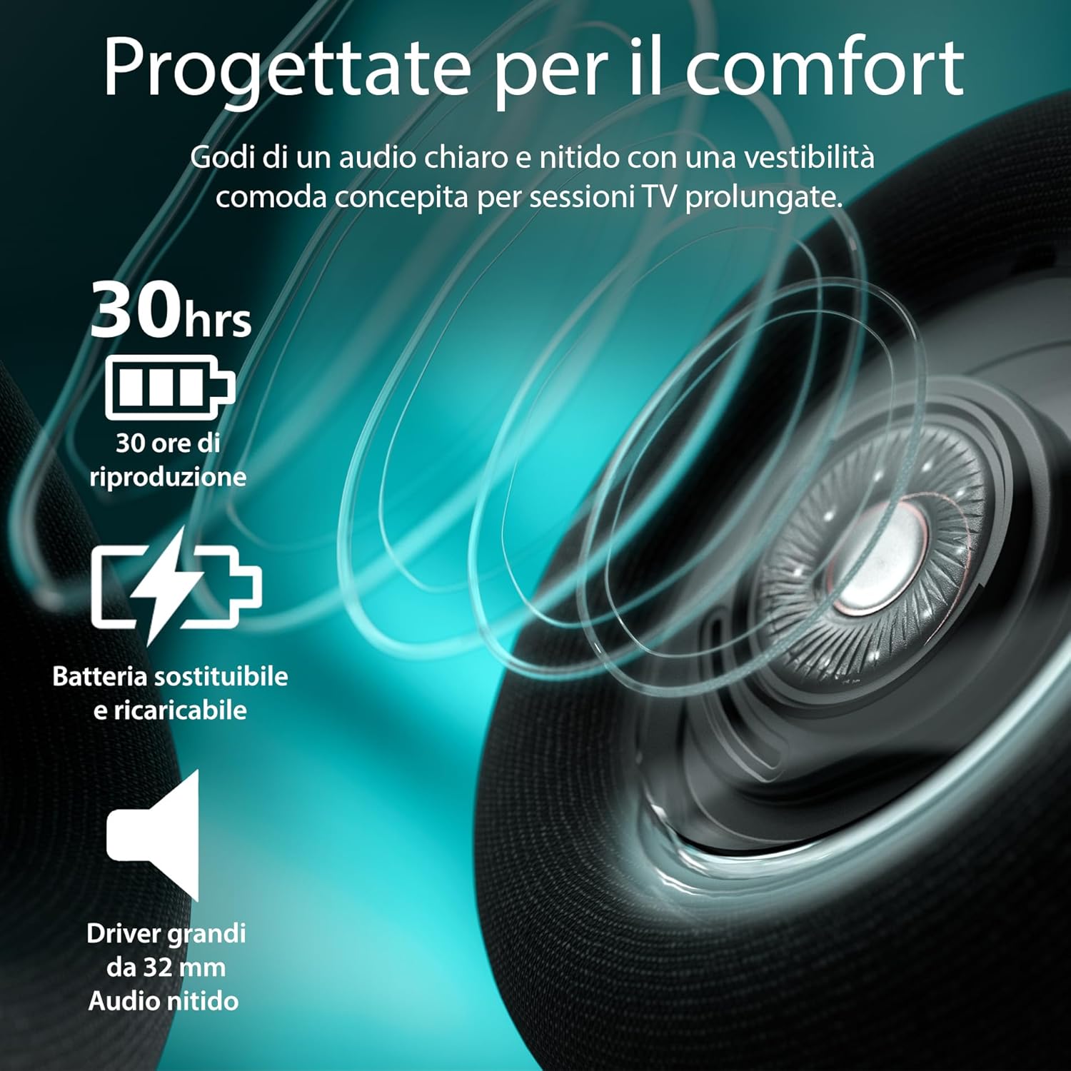Philips SHC5200M2 - Cuffie TV Wireless 30h, Nero - immagine 3