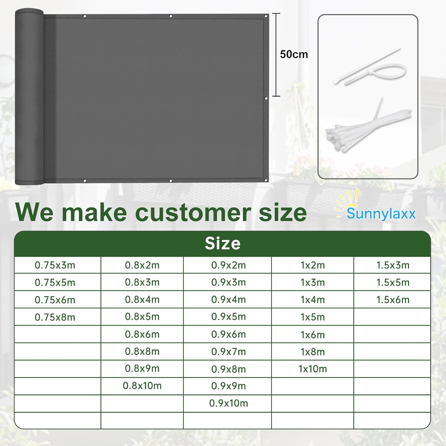 Sunnylaxx Frangivisto Balcone 100x800 cm, Antracite - immagine 5