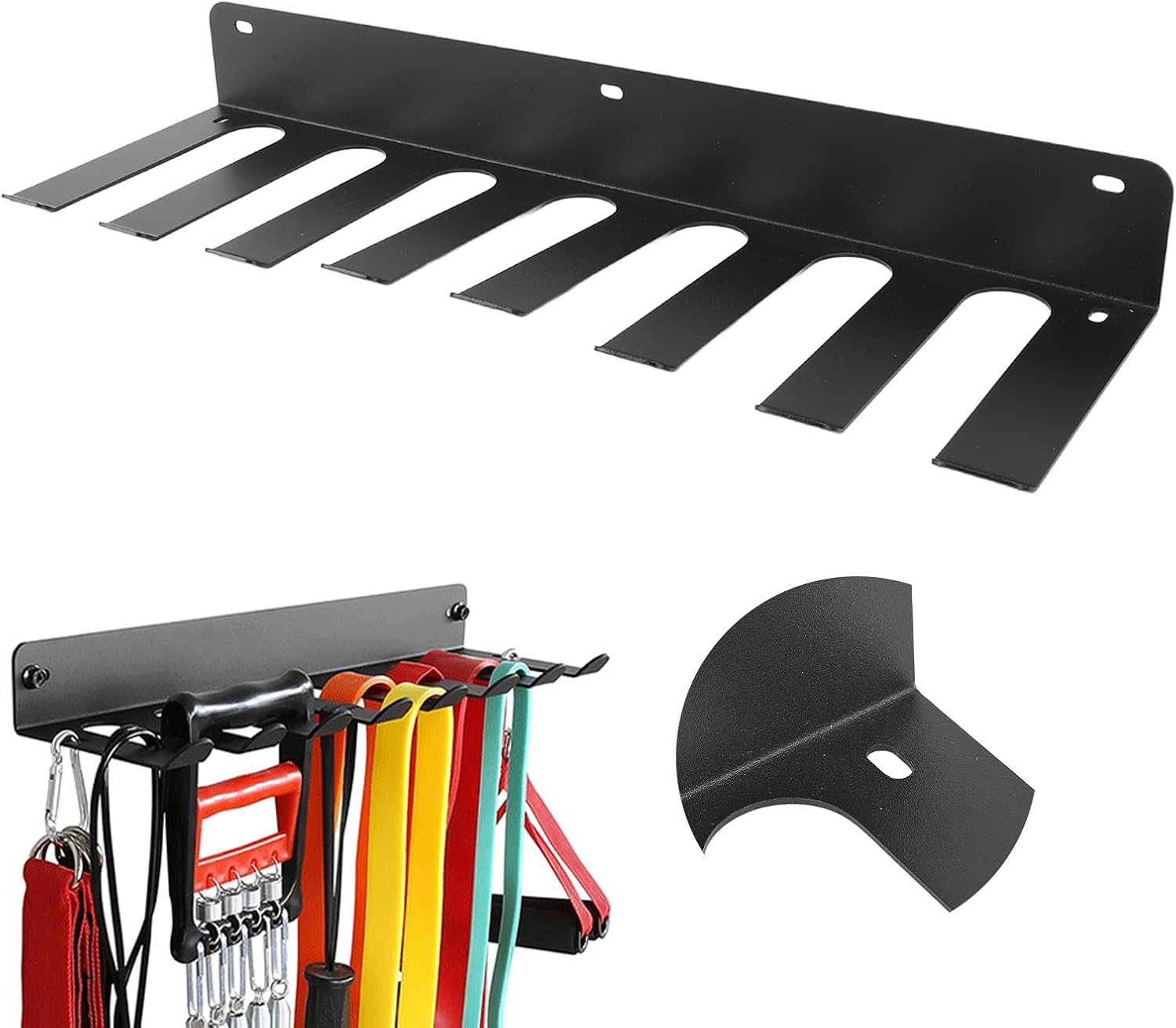 Rastrelliera da Muro per Attrezzature da Palestra Organizzatore Versatile Gancio a 8 Ganci per la Casa per Fasce per Esercizi Bilancieri - immagine 3