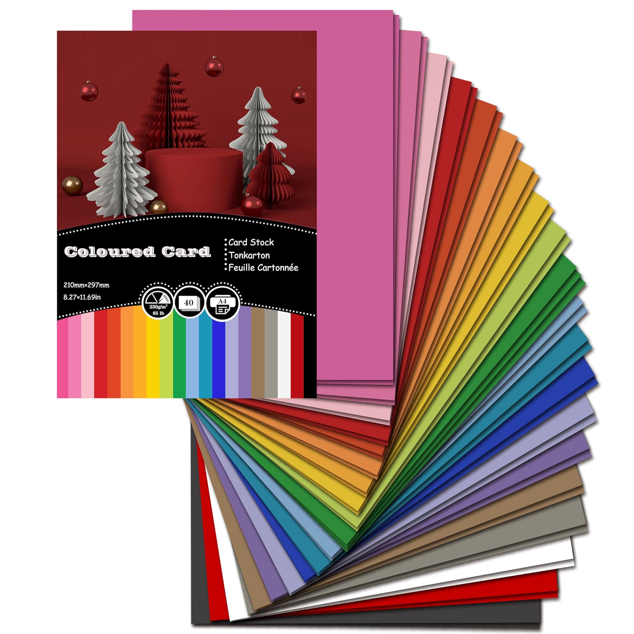 Set 40 Fogli Cartoncino Colorato A4 - 20 Colori, 230 g/m²