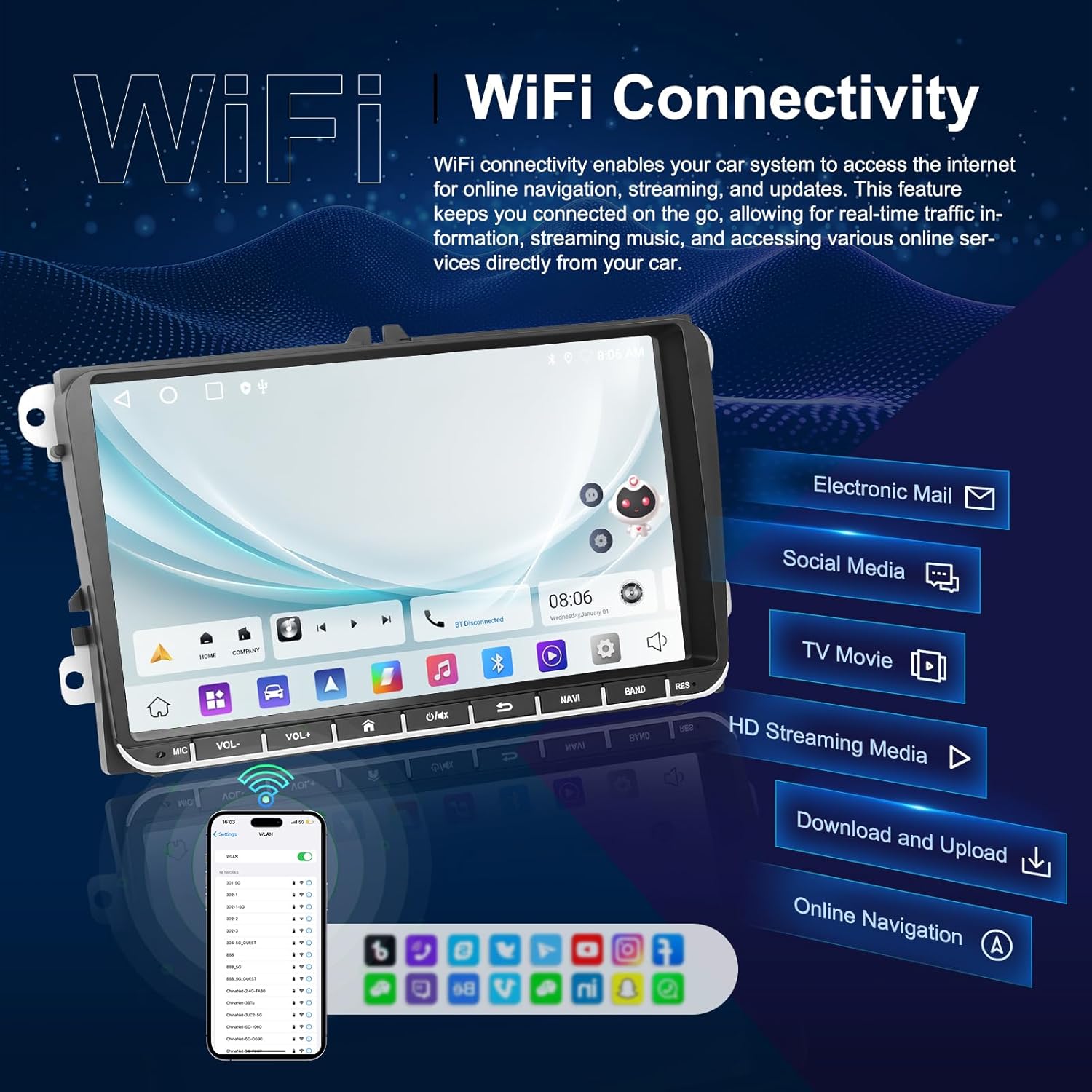 Autoradio Android 15 9'' per VW Golf, Polo, Passat, Tiguan - immagine 8