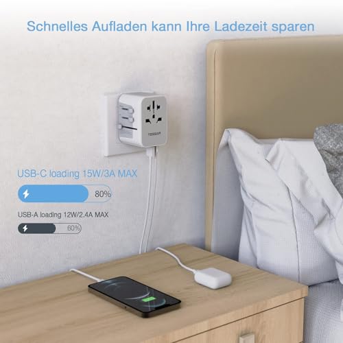 TESSAN Adattatore Universale da Viaggio con 3 USB e 1 USB-C - immagine 4