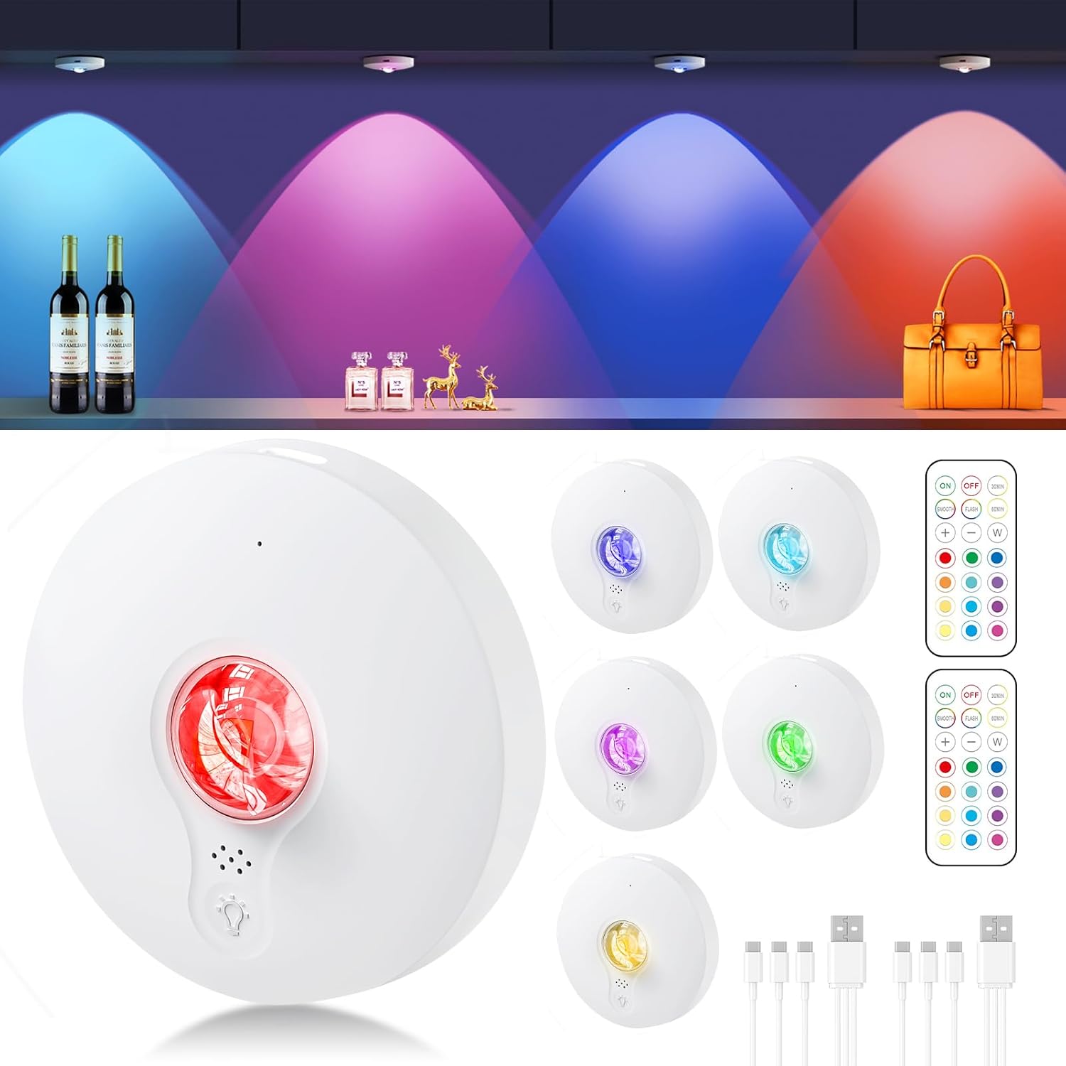 Luci a Disco Ricaricabili con Telecomando (6 pezzi) - immagine 1