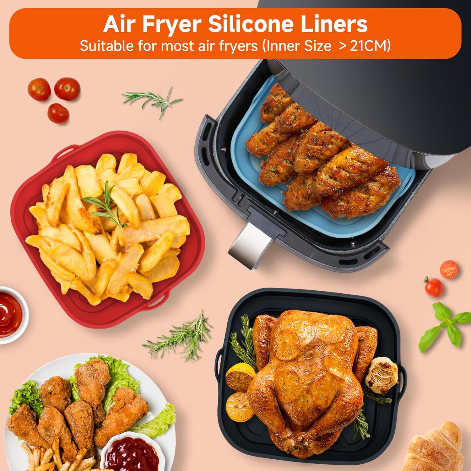 Alyvisun Teglie Silicone per Friggitrice ad Aria 3 Pezzi - immagine 2