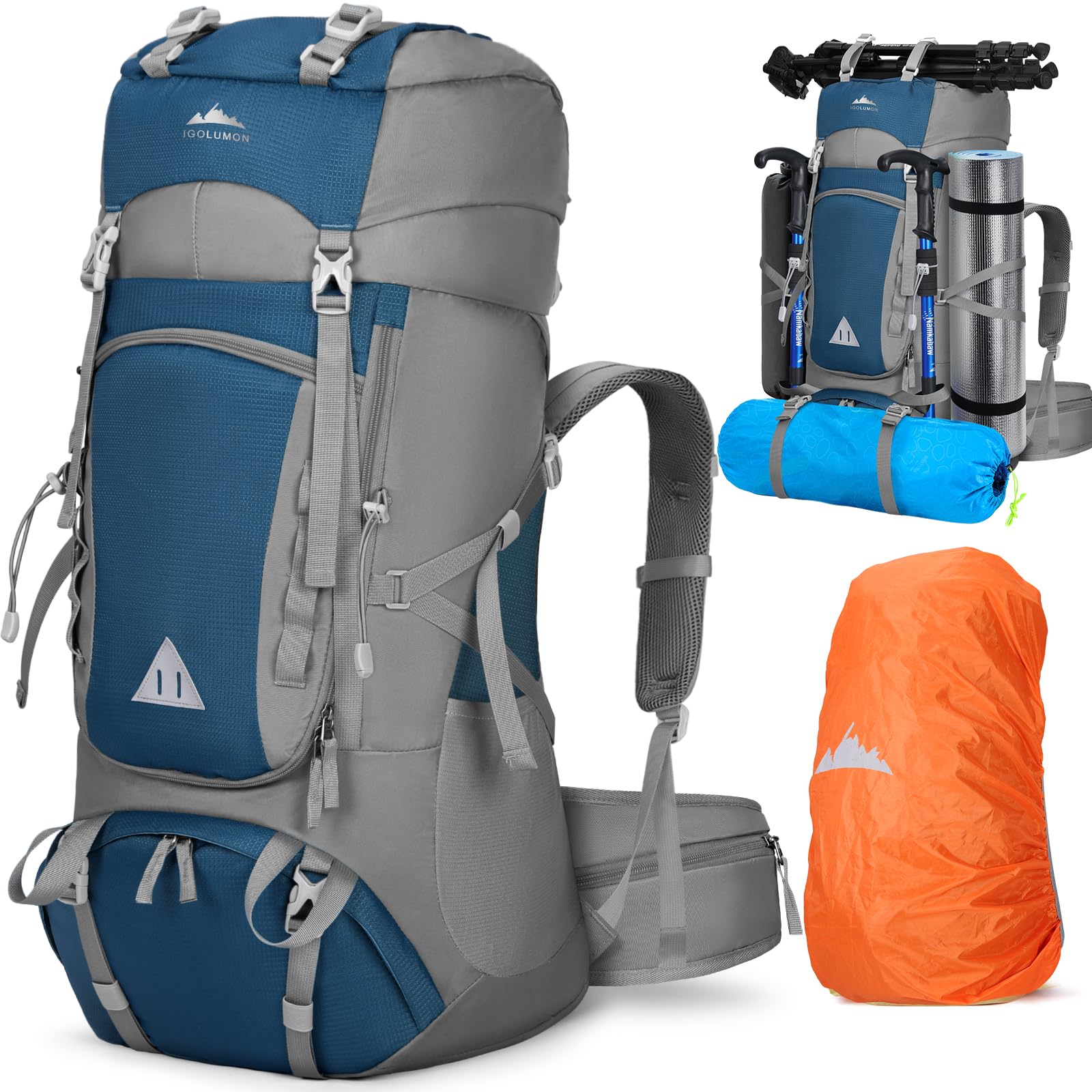 IGOLUMON Zaino Trekking 60 Litri con Copri Pioggia
