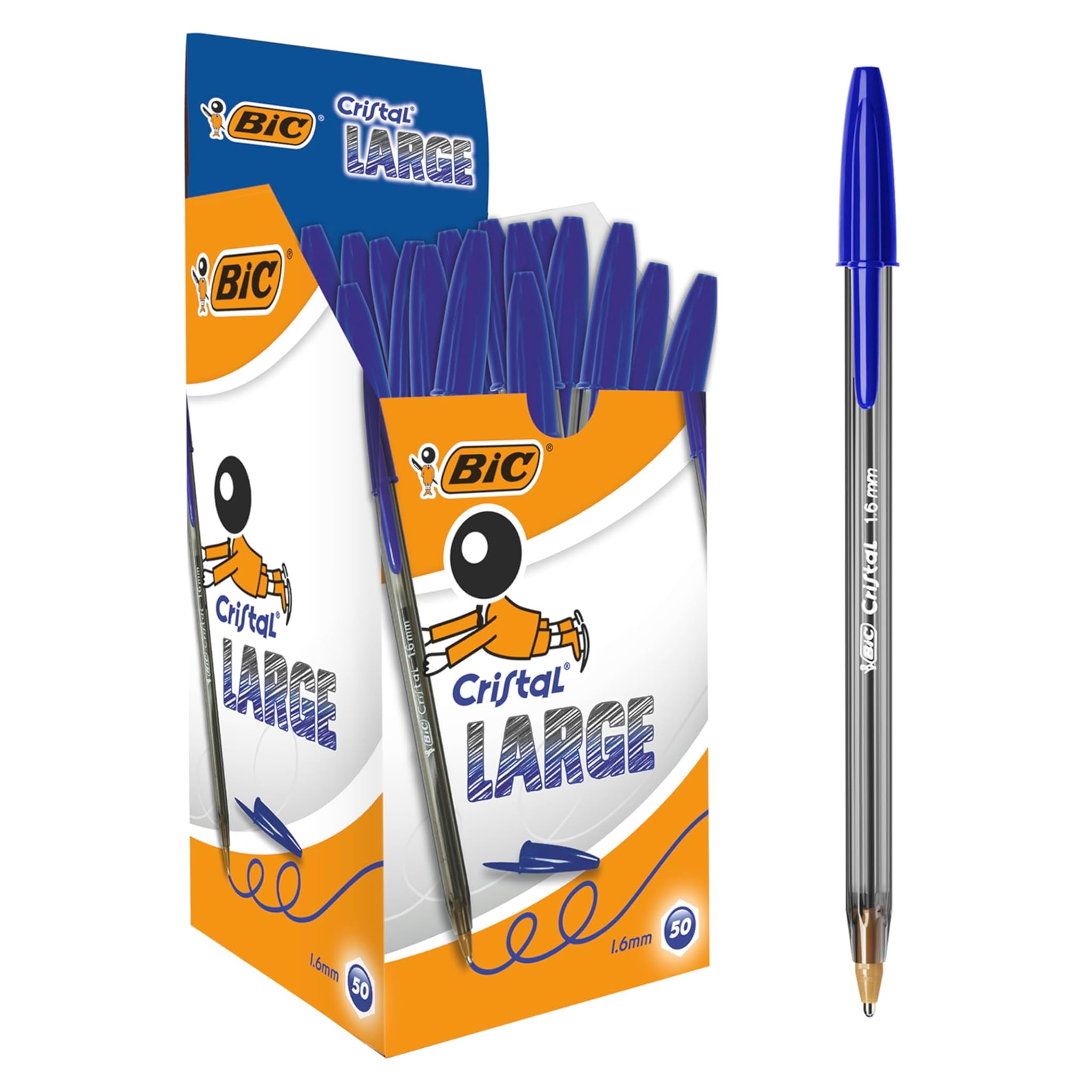 Bic Penne Blu a Sfera Cristal Large 1.6 mm (50 pz)