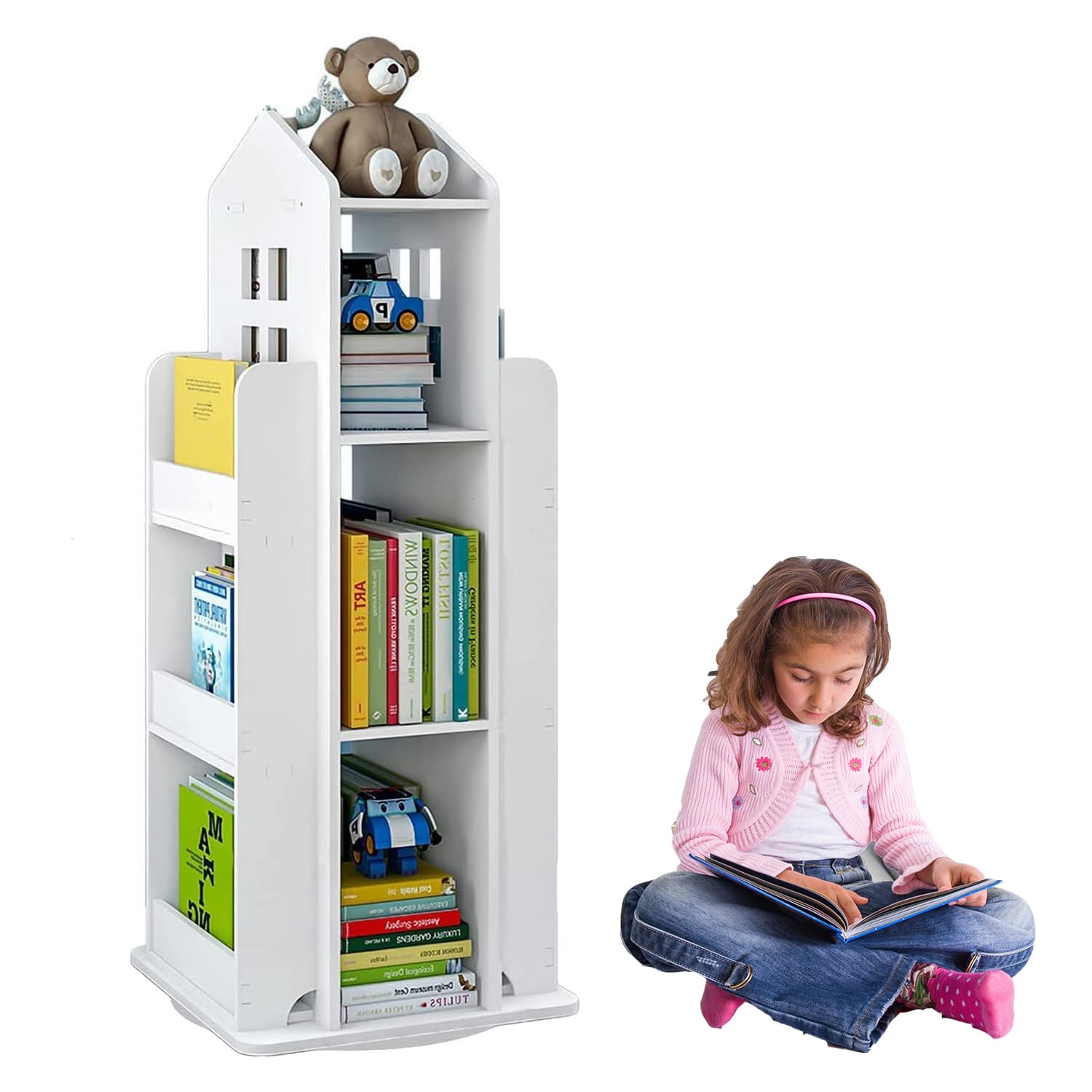 Tonchean Libreria Girevole a 3 Livelli per Bambini Bianca