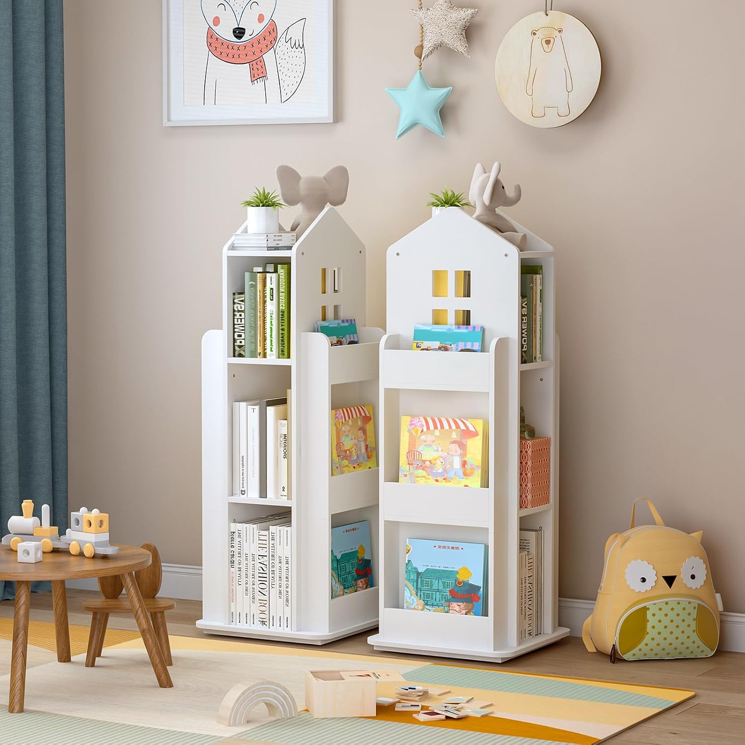 Tonchean Libreria Girevole a 3 Livelli per Bambini Bianca - immagine 2