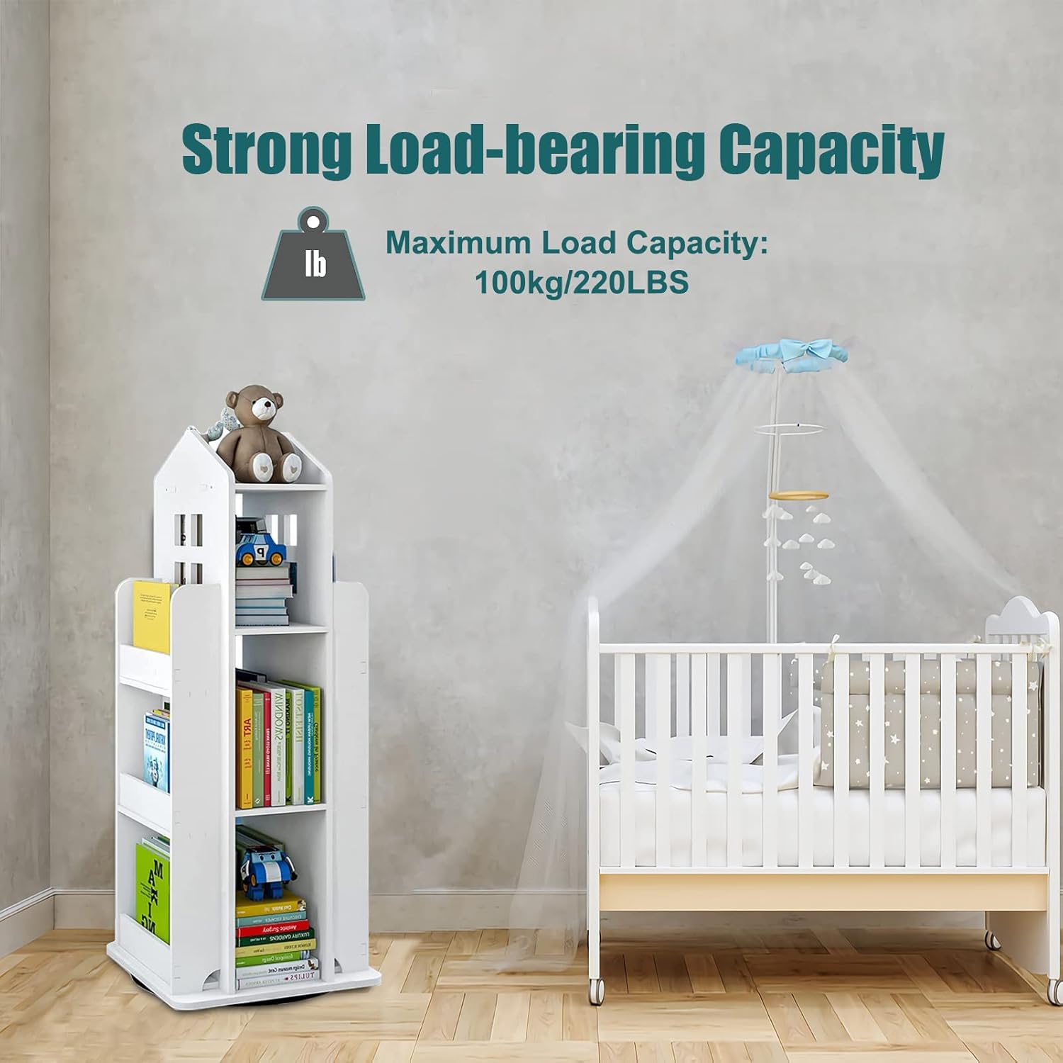 Tonchean Libreria Girevole a 3 Livelli per Bambini Bianca - immagine 8