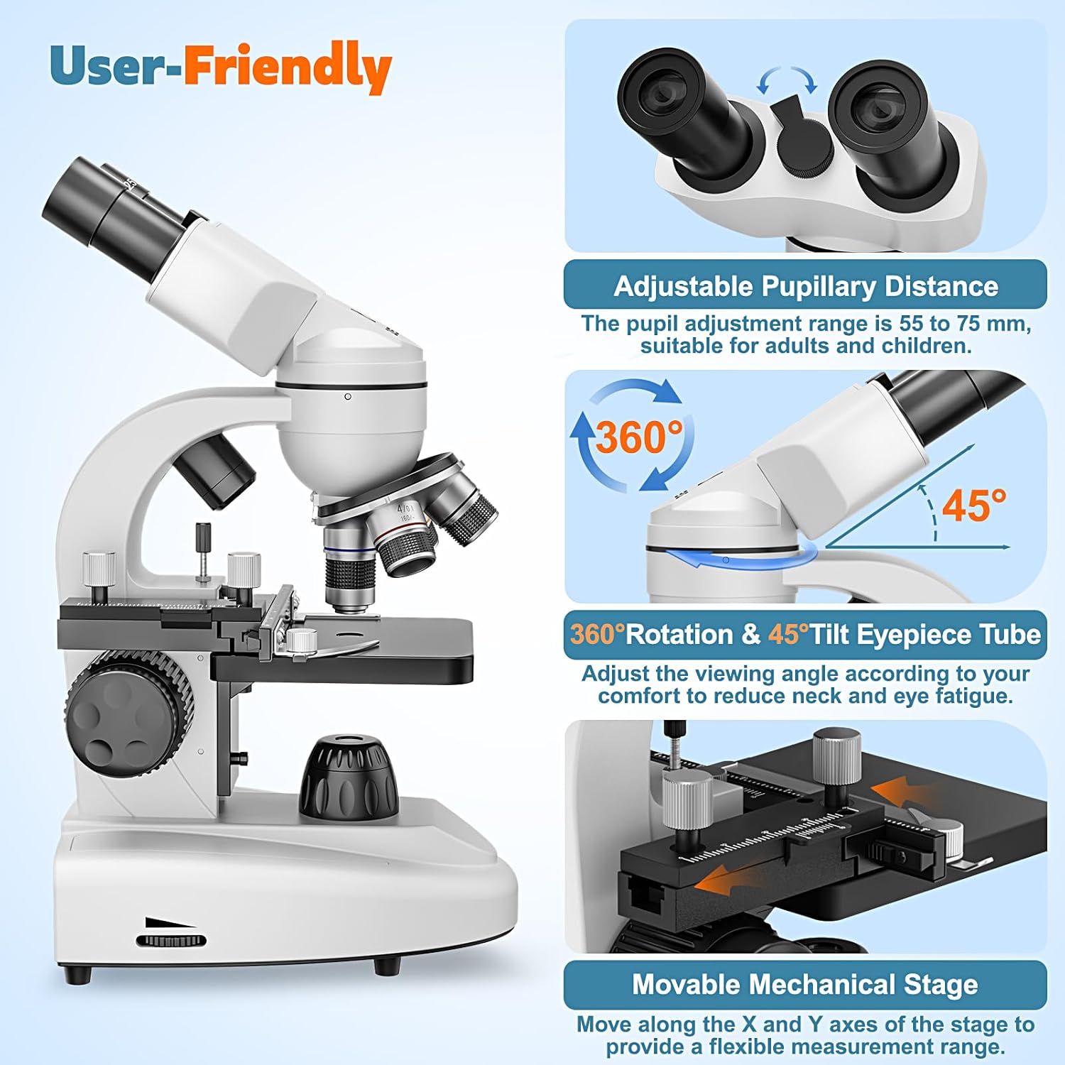 Microscopio Binoculare 40X-1000X con Oculari WF 10X/25X - immagine 3