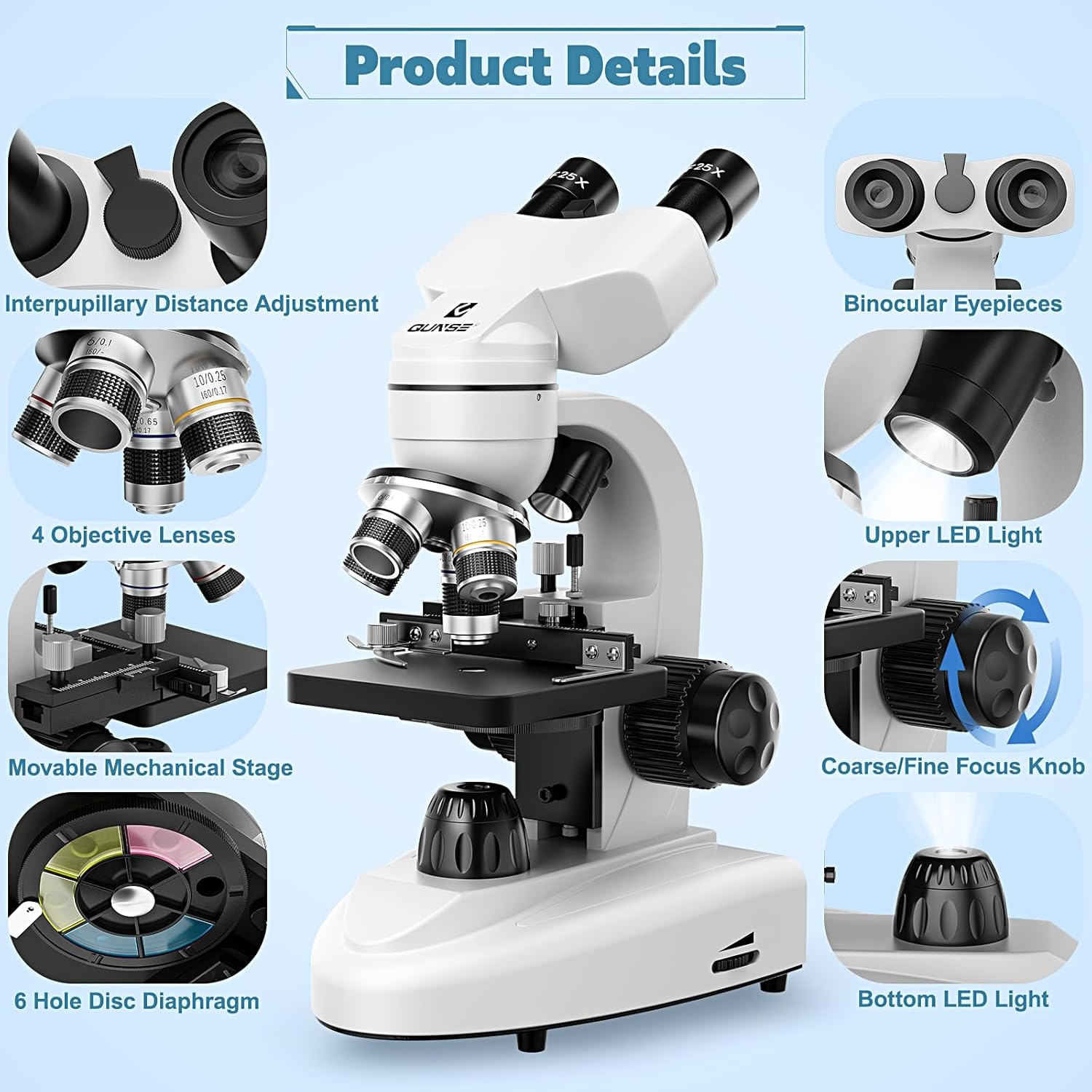 Microscopio Binoculare 40X-1000X con Oculari WF 10X/25X - immagine 7