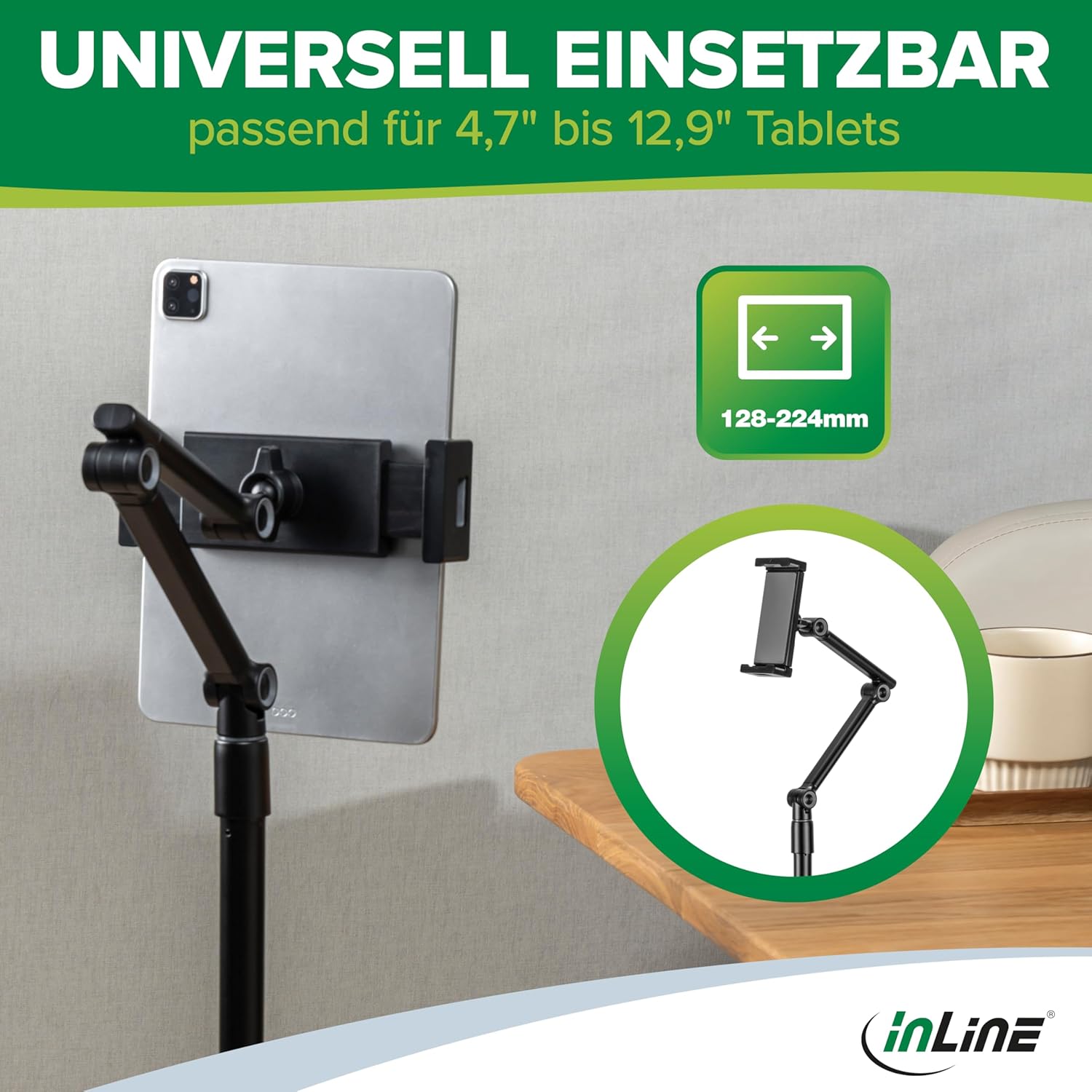 Inline Supporto Tablet Universale con Base in Metallo, Nero - immagine 4