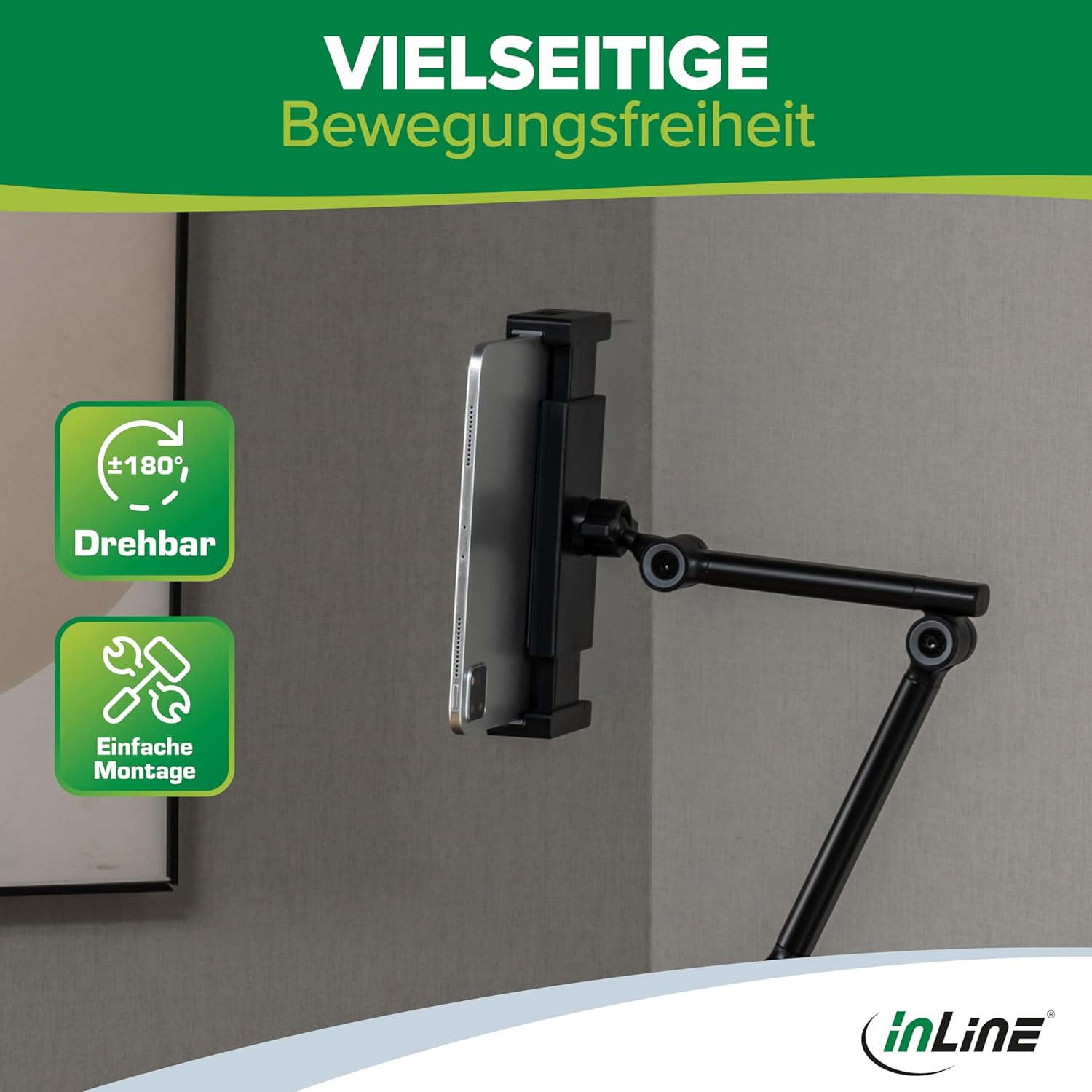 Inline Supporto Tablet Universale con Base in Metallo, Nero - immagine 6