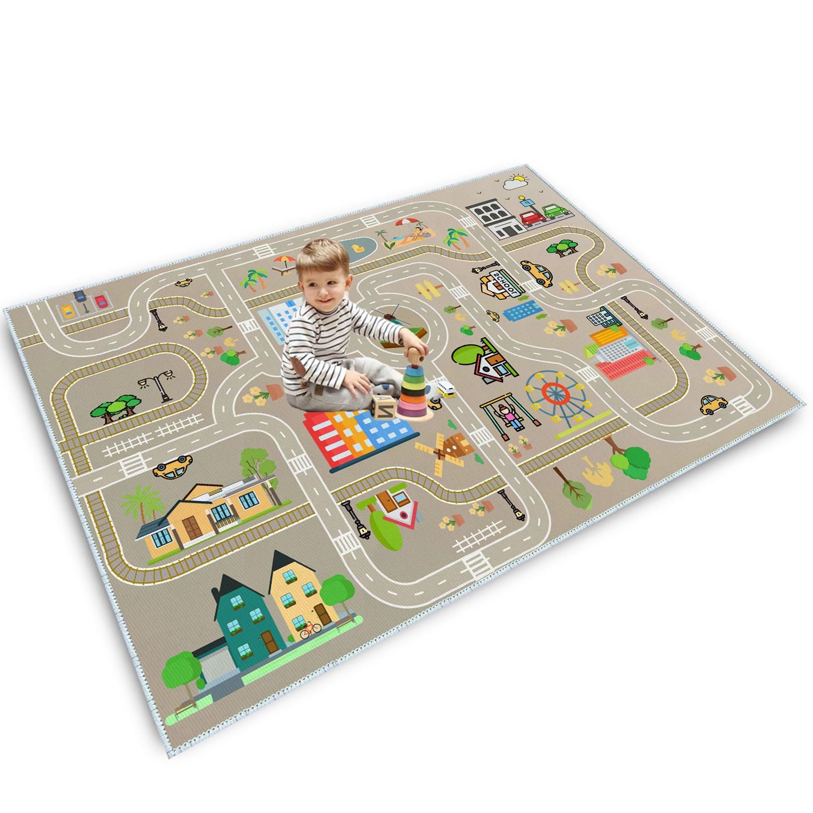 Tappeto Pista Macchinine per Bambini 140x200cm, Lavabile